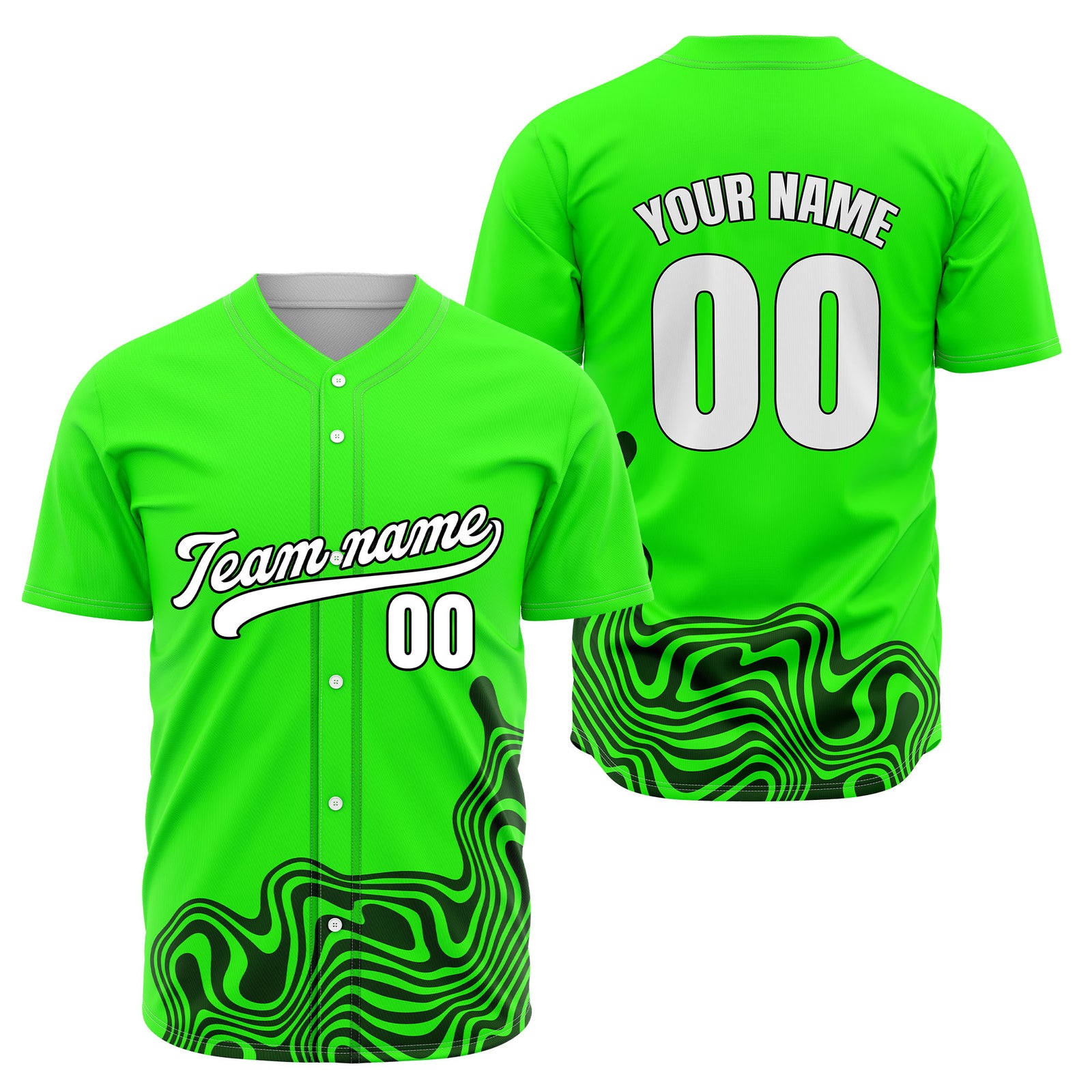 Custom Neon Green Baseball Wave Sports Jersey Personalized Uniform with Name & Number