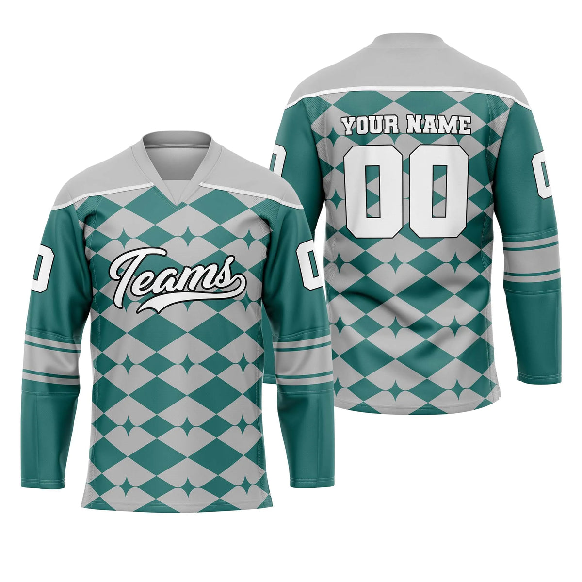 Custom Personalized D4 Rhombus Pattern Ice Hockey Jersey with Name, Number & Team Logo