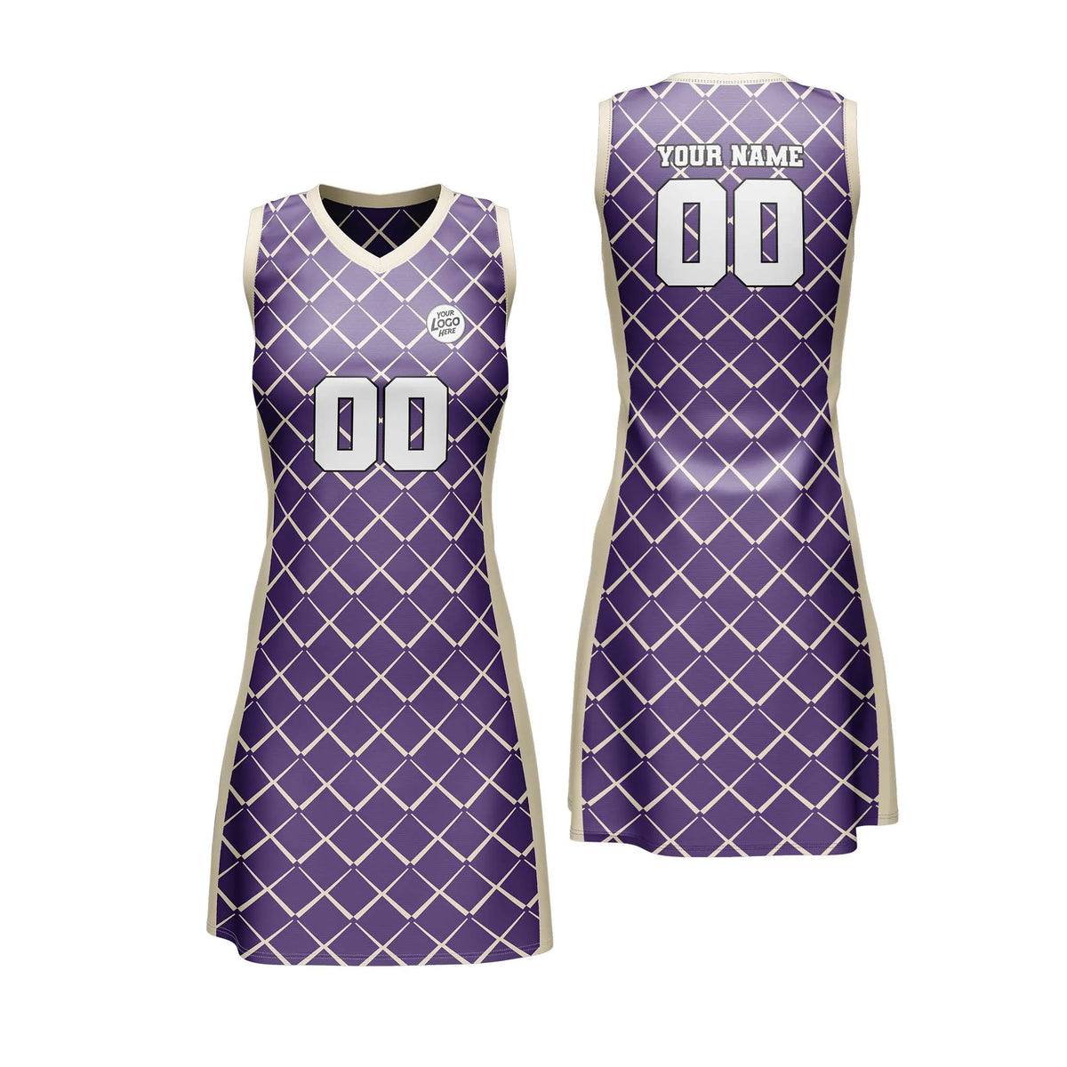 Custom Personalized D2 Rhombus Pattern Netball Jersey with Name, Number & Team Logo