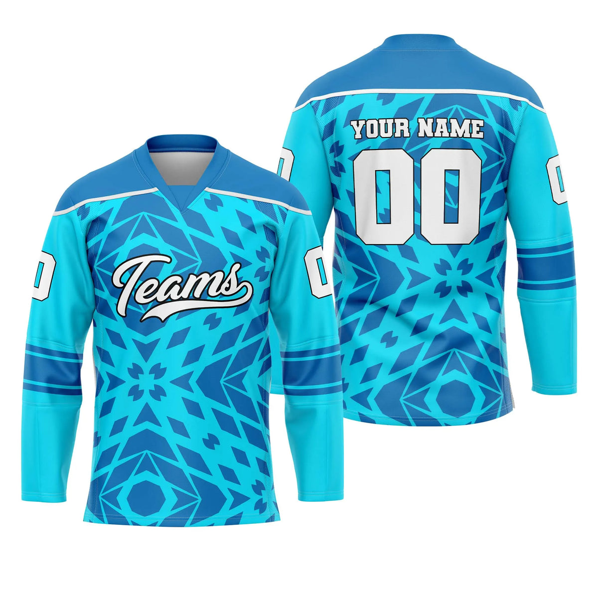 Custom Personalized D2 Rhombus Pattern Ice Hockey Jersey with Name, Number &amp; Team Logo