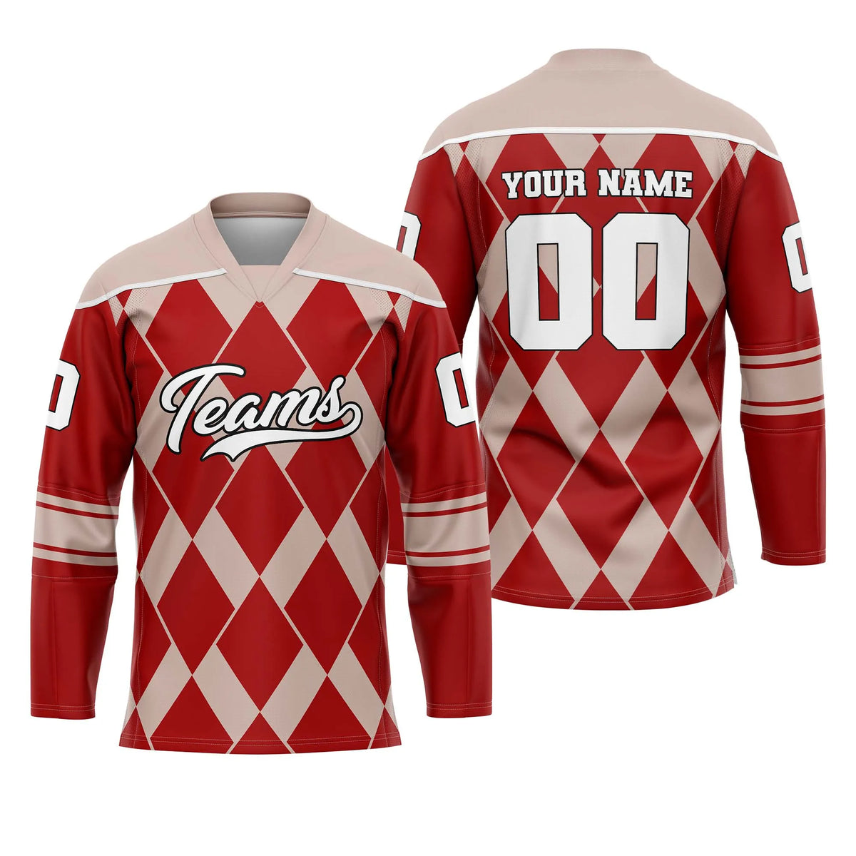 Custom Personalized D5 Rhombus Pattern Ice Hockey Jersey with Name, Number & Team Logo