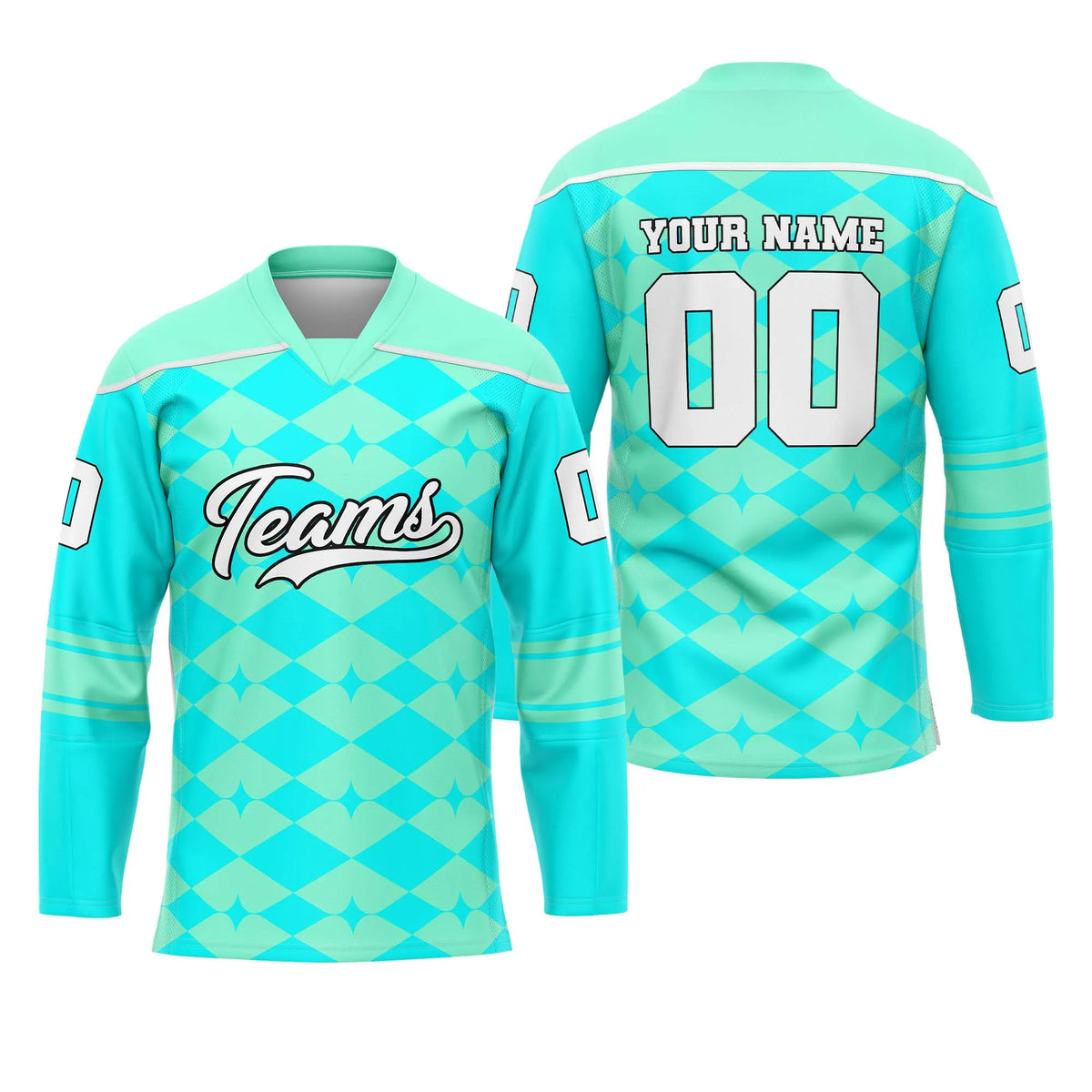 Custom Personalized D4 Rhombus Pattern Ice Hockey Jersey with Name, Number &amp; Team Logo