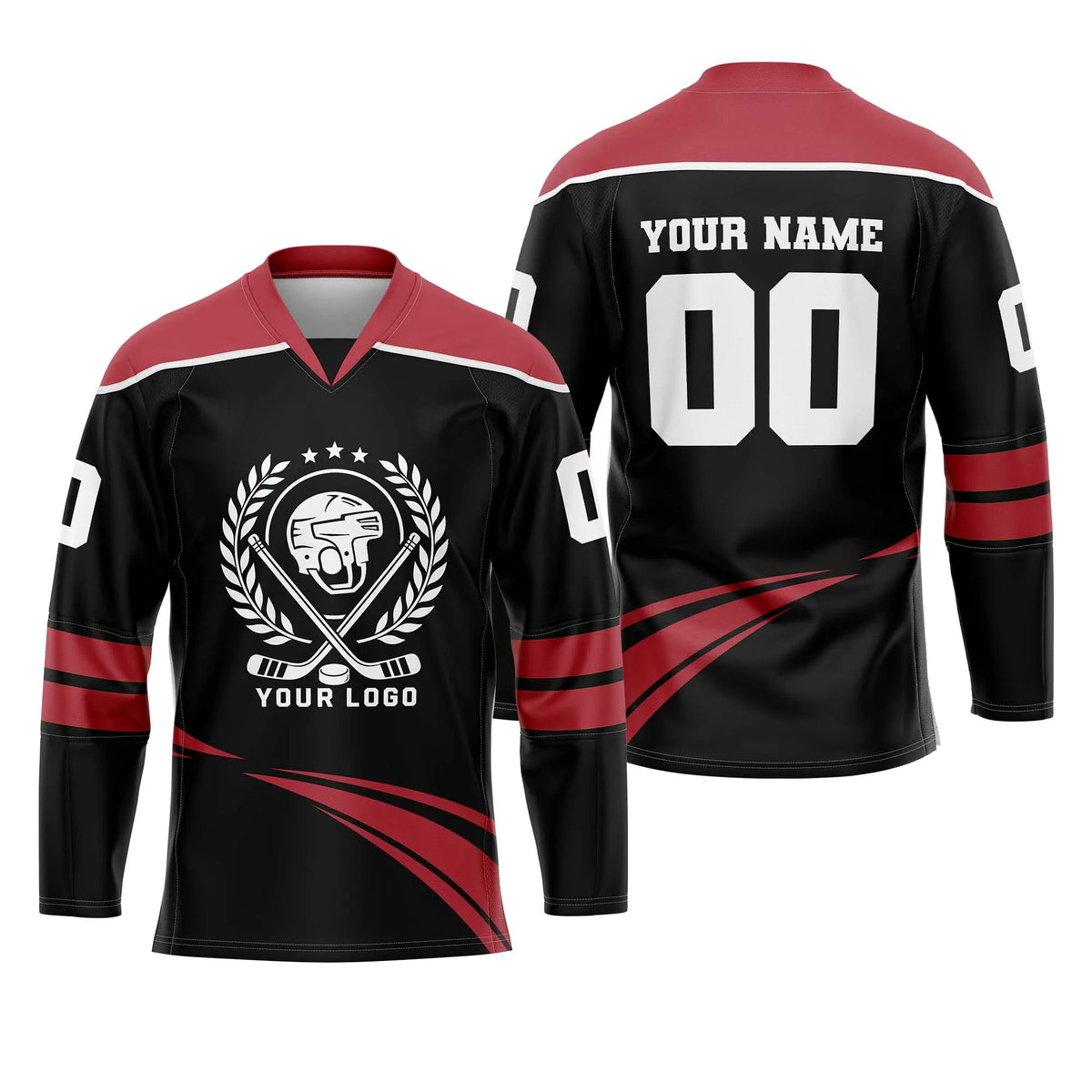 Custom Personalized D2 V - NECK DESIGN Ice Hockey Jersey with Name, Number & Team Logo