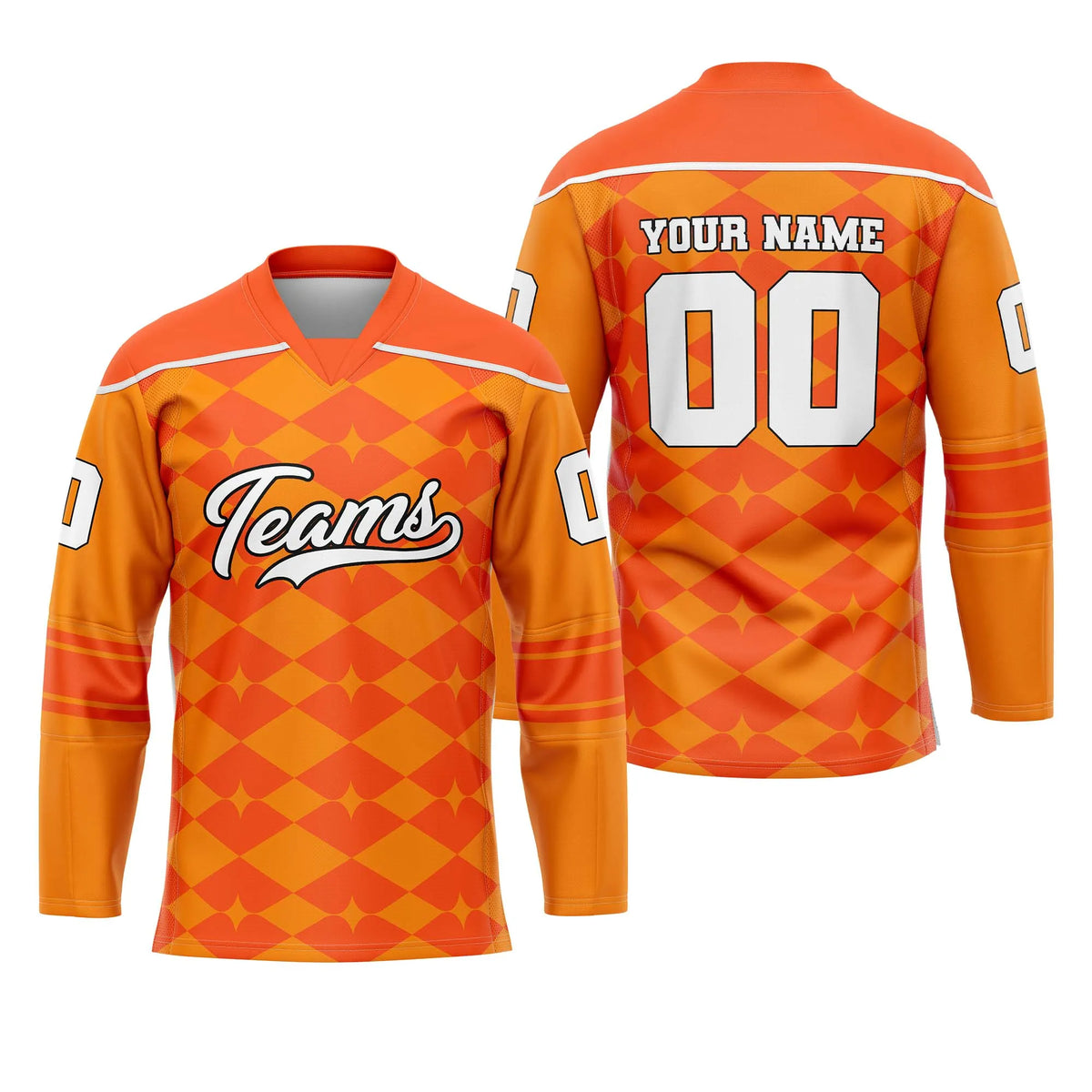 Custom Personalized D4 Rhombus Pattern Ice Hockey Jersey with Name, Number & Team Logo