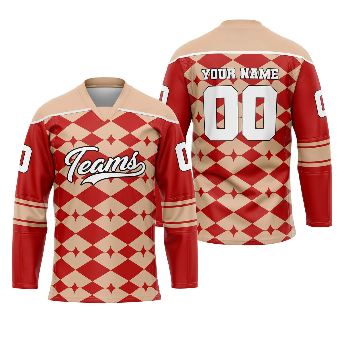 Custom Personalized D4 Rhombus Pattern Ice Hockey Jersey with Name, Number & Team Logo