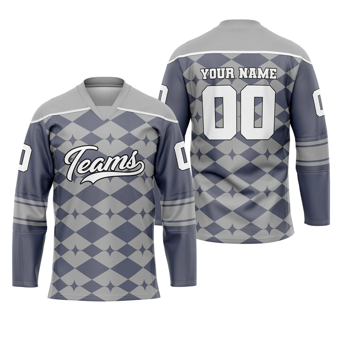 Custom Personalized D4 Rhombus Pattern Ice Hockey Jersey with Name, Number & Team Logo