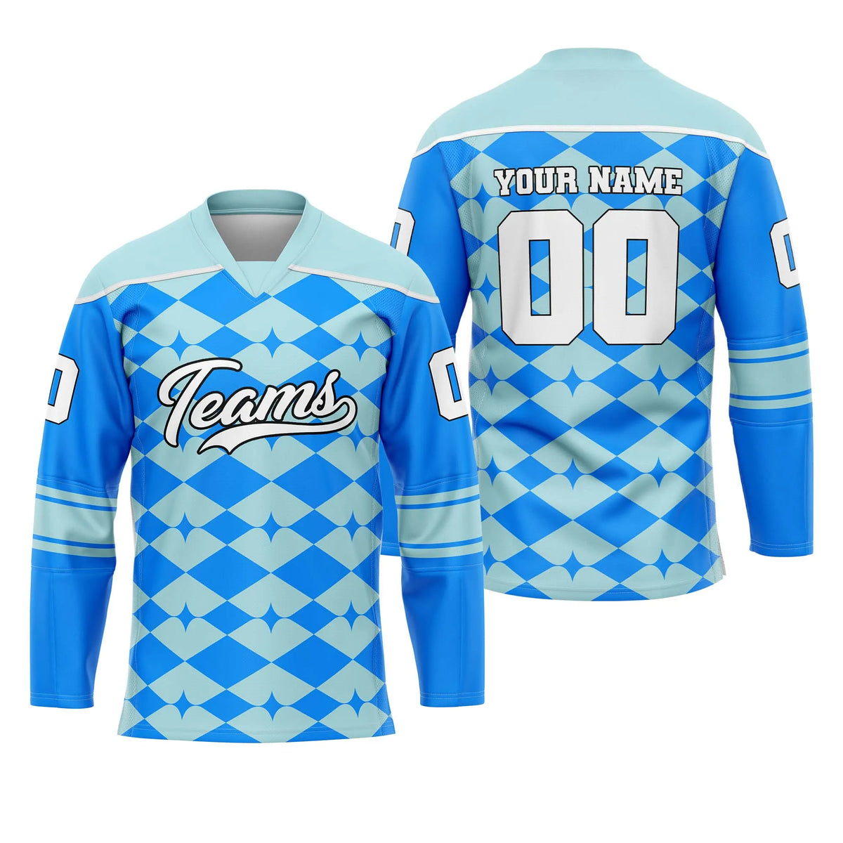 Custom Personalized D4 Rhombus Pattern Ice Hockey Jersey with Name, Number & Team Logo