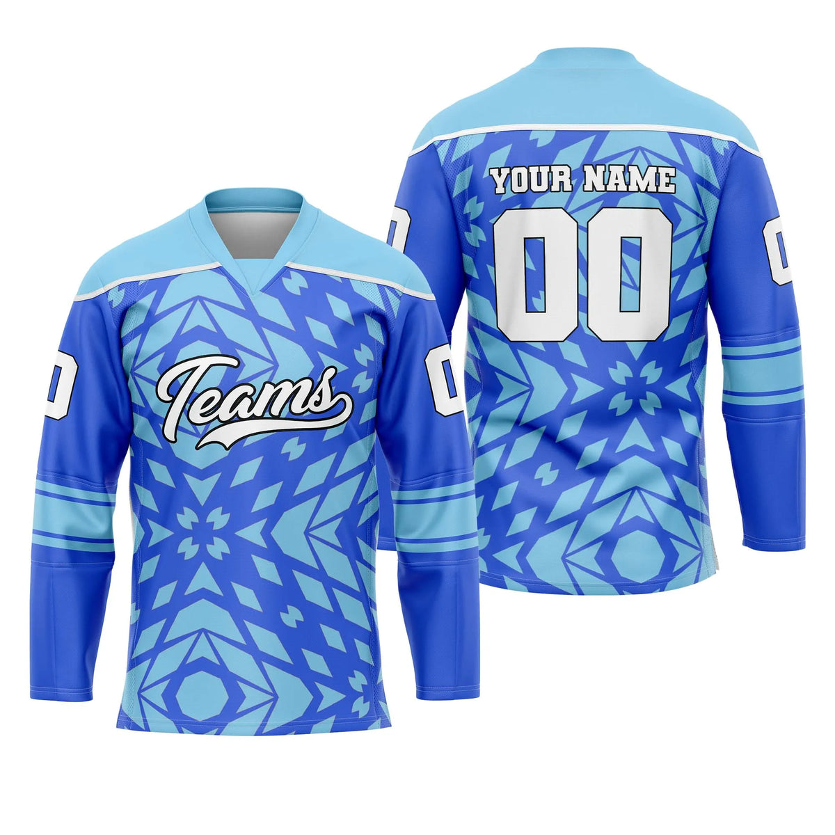 Custom Personalized D2 Rhombus Pattern Ice Hockey Jersey with Name, Number & Team Logo