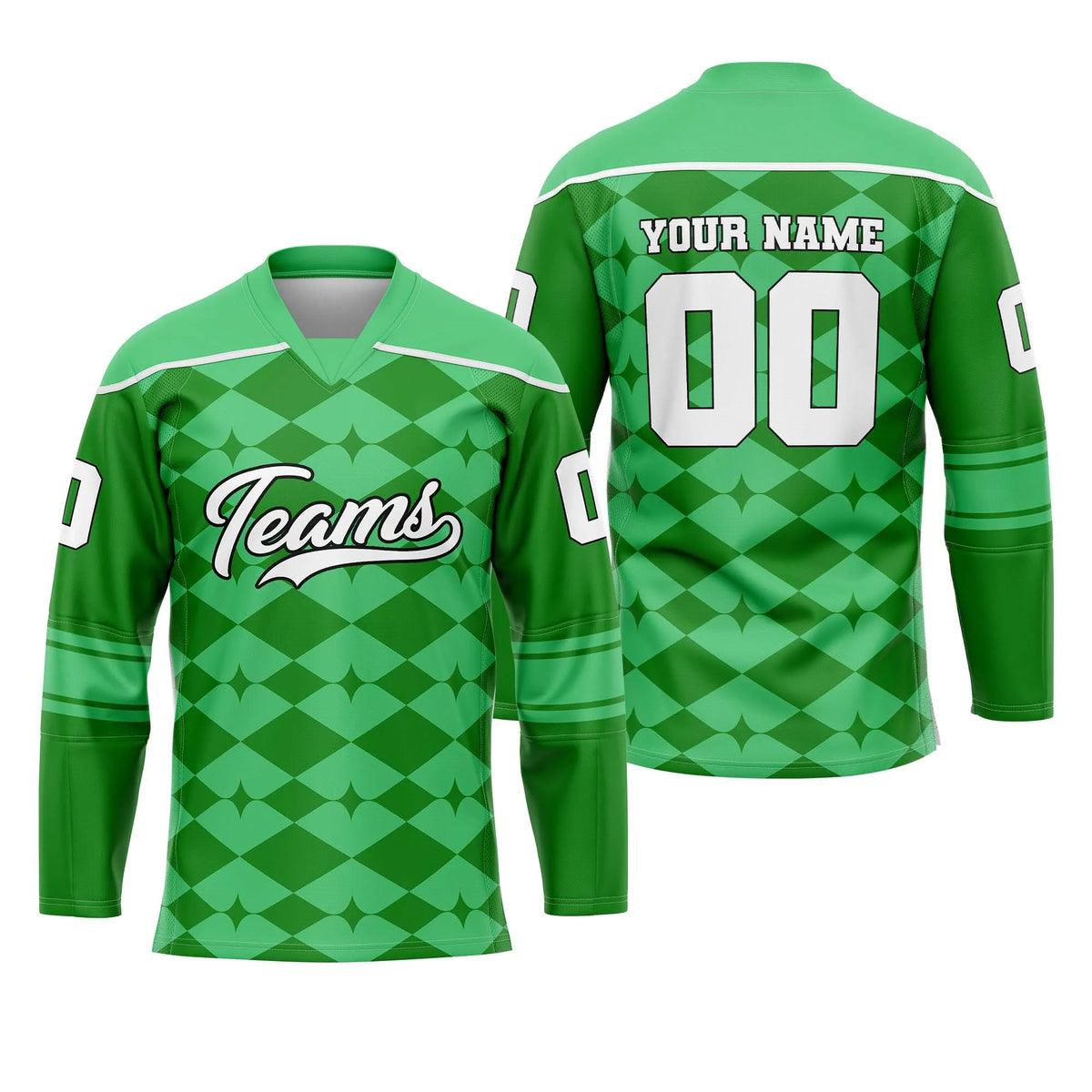 Custom Personalized D4 Rhombus Pattern Ice Hockey Jersey with Name, Number & Team Logo