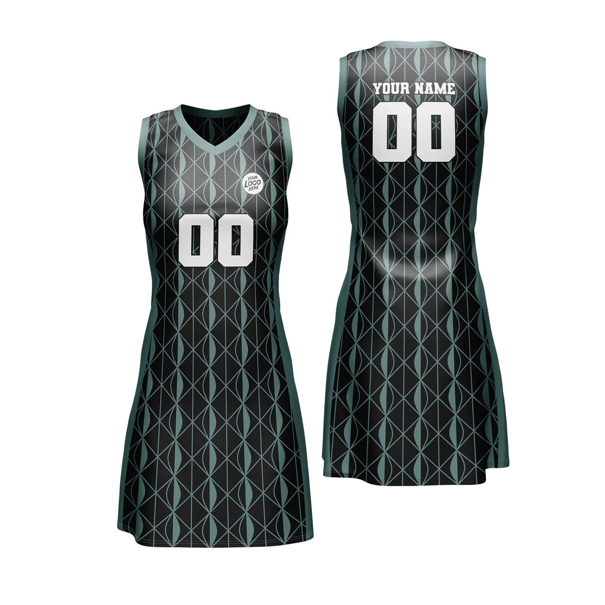 Custom Personalized D1 Rhombus Pattern Netball Jersey with Name, Number & Team Logo