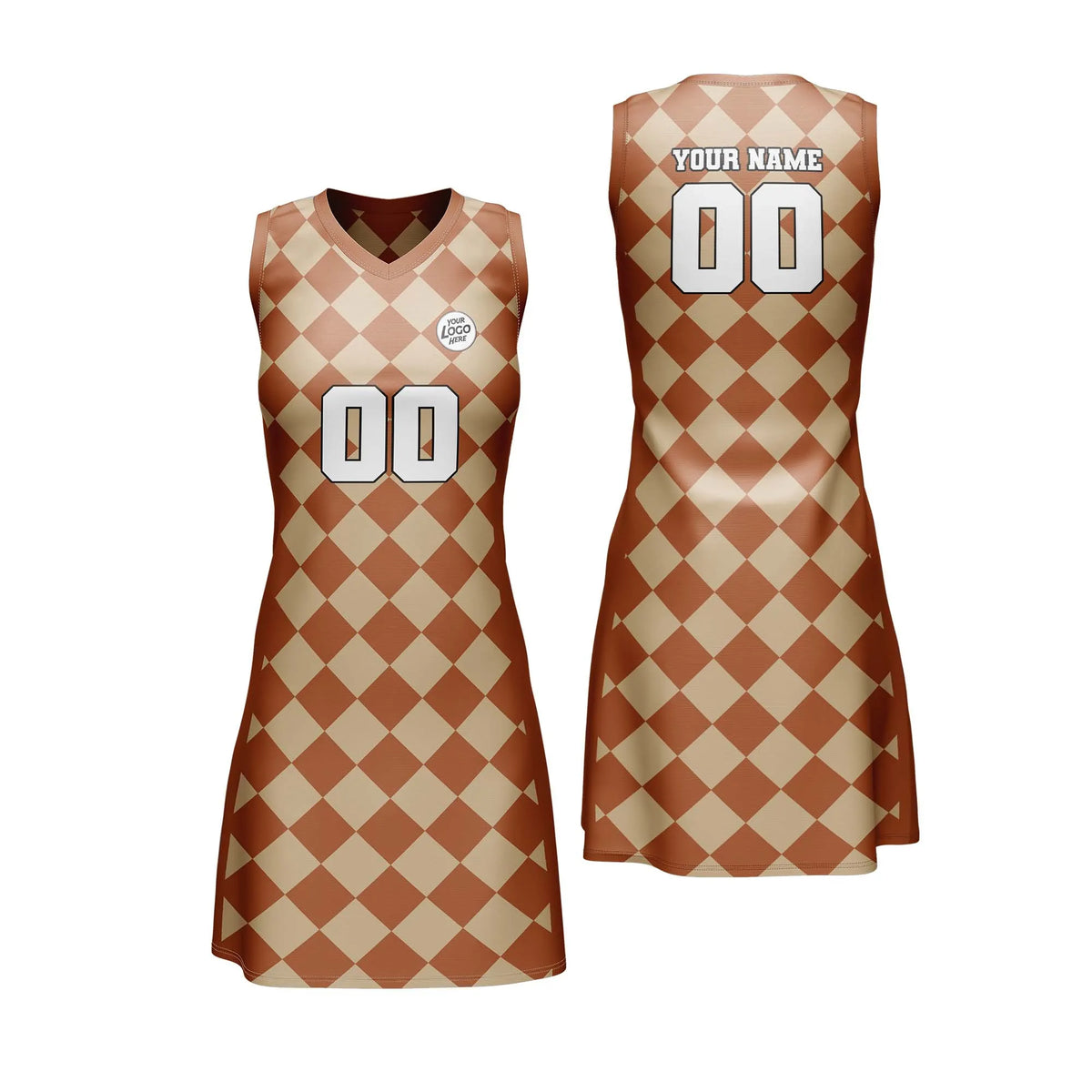 Custom Personalized D4 Rhombus Pattern Netball Jersey with Name, Number & Team Logo
