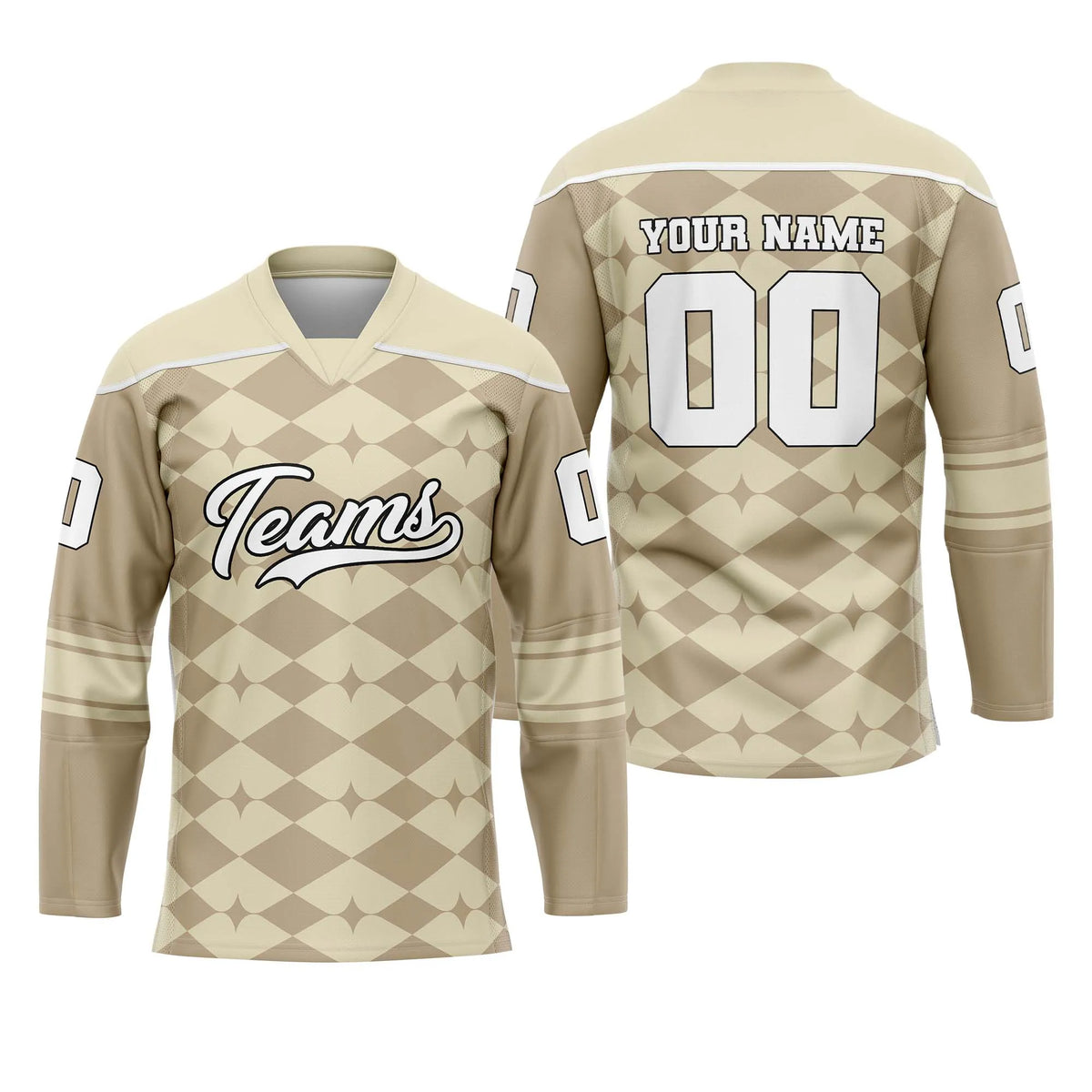 Custom Personalized D4 Rhombus Pattern Ice Hockey Jersey with Name, Number & Team Logo