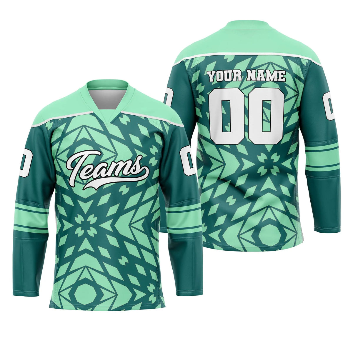 Custom Personalized D2 Rhombus Pattern Ice Hockey Jersey with Name, Number & Team Logo