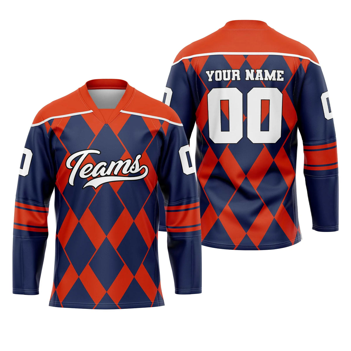 Custom Personalized D5 Rhombus Pattern Ice Hockey Jersey with Name, Number & Team Logo