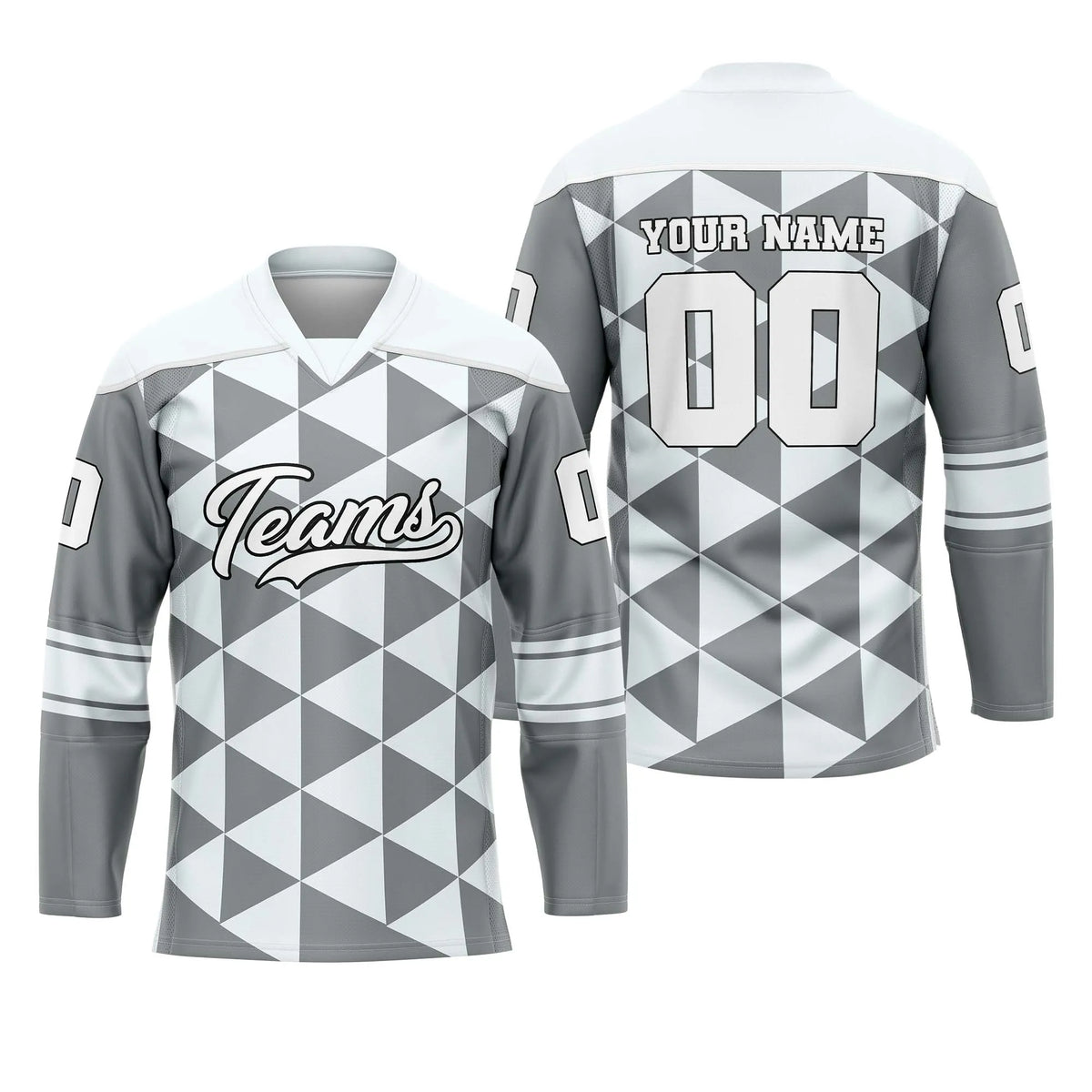 Custom Personalized D3 Rhombus Pattern Ice Hockey Jersey with Name, Number & Team Logo