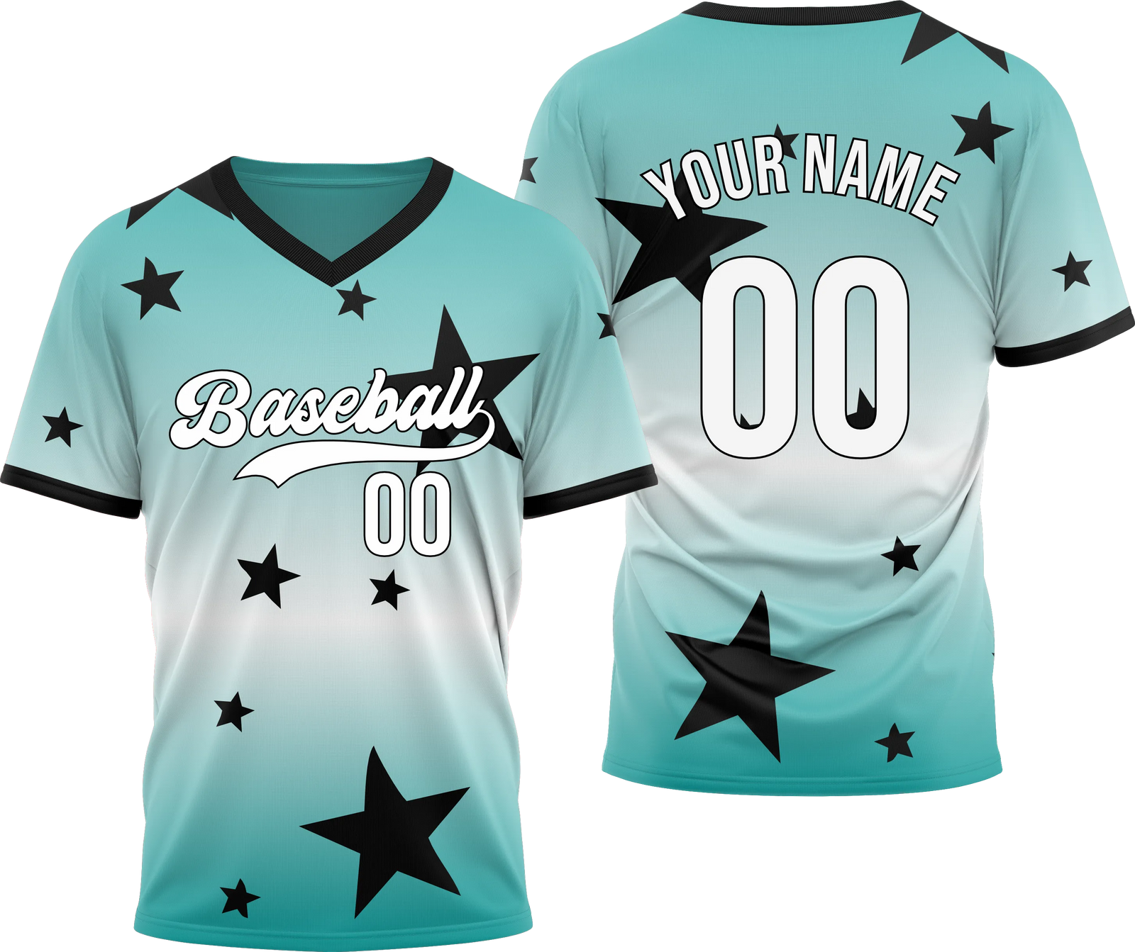 Custom Victory Star Gradient Baseball Aqua Sports Jersey Personalized Uniform with Name & Number