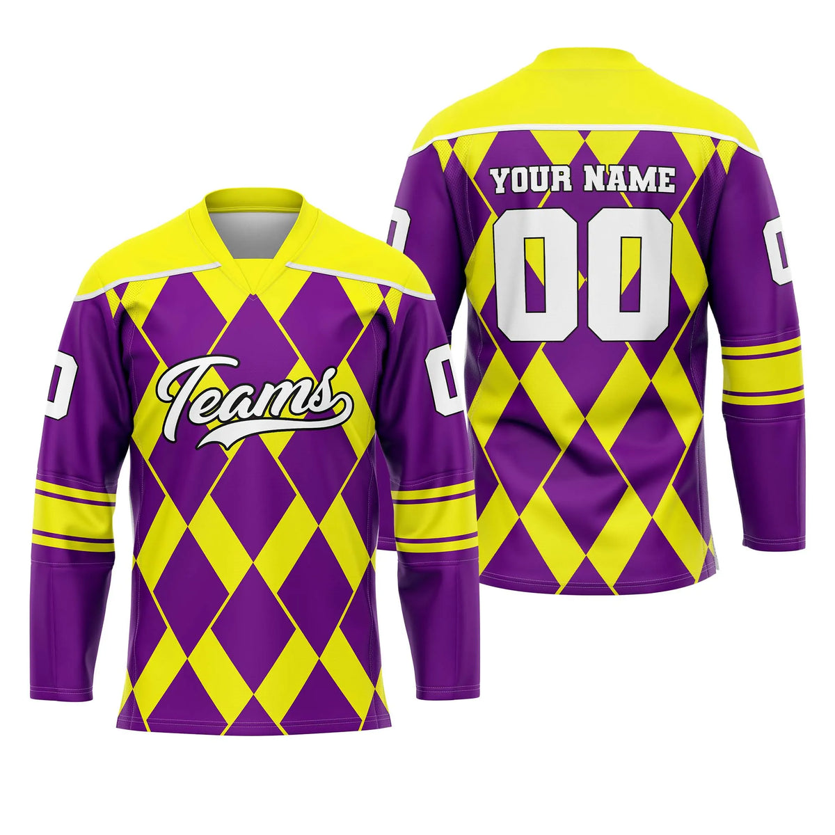 Custom Personalized D5 Rhombus Pattern Ice Hockey Jersey with Name, Number & Team Logo