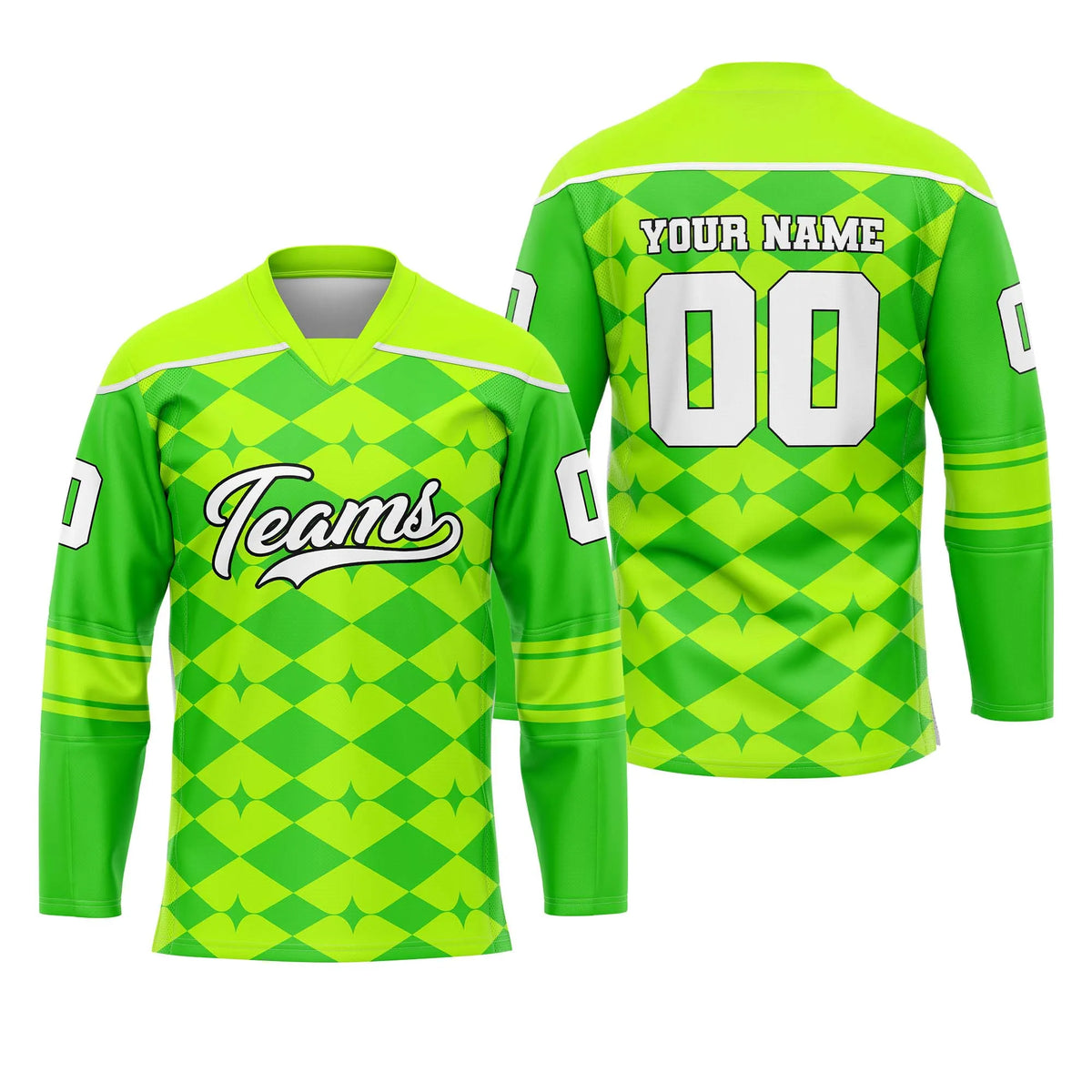 Custom Personalized D4 Rhombus Pattern Ice Hockey Jersey with Name, Number & Team Logo