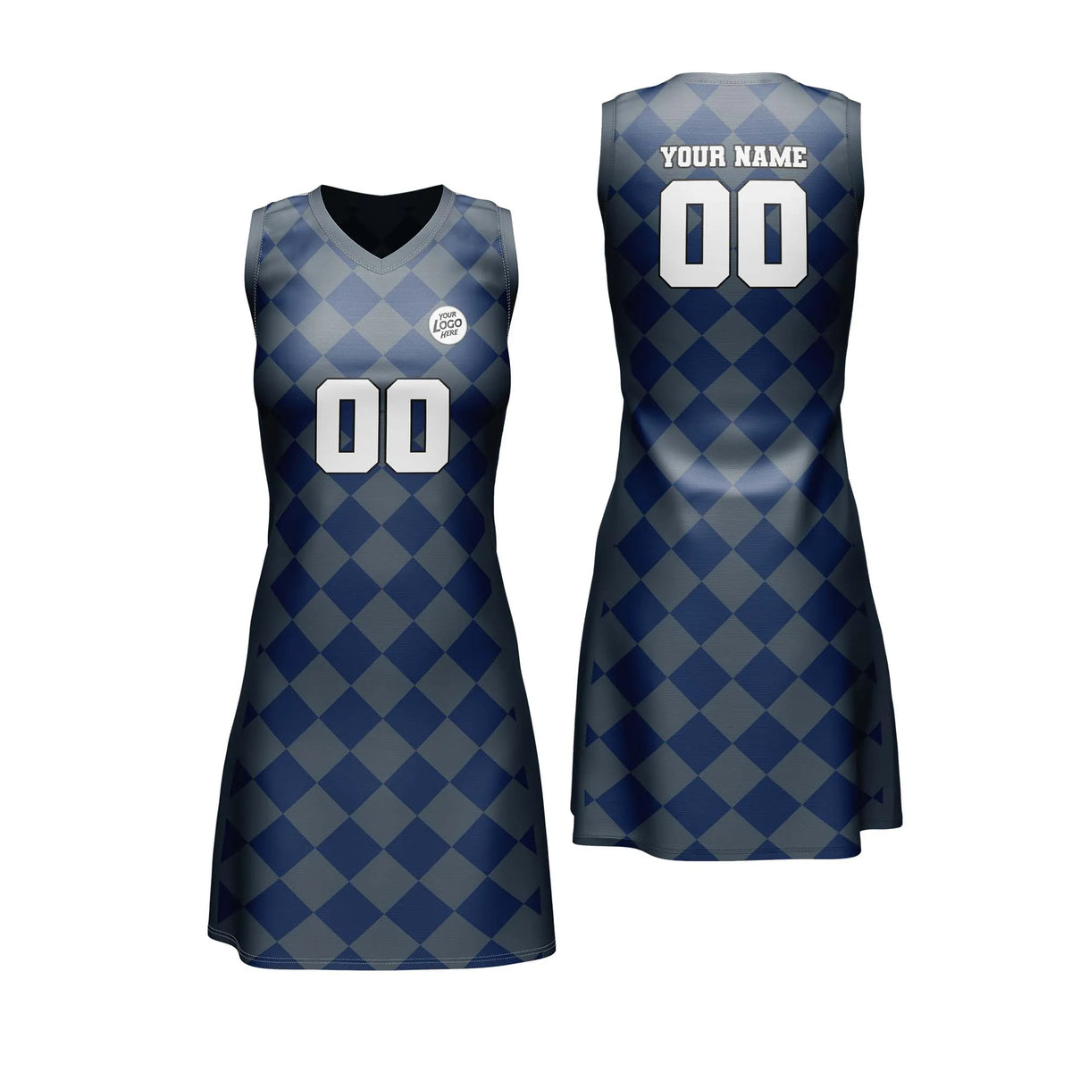 Custom Personalized D4 Rhombus Pattern Netball Jersey with Name, Number & Team Logo