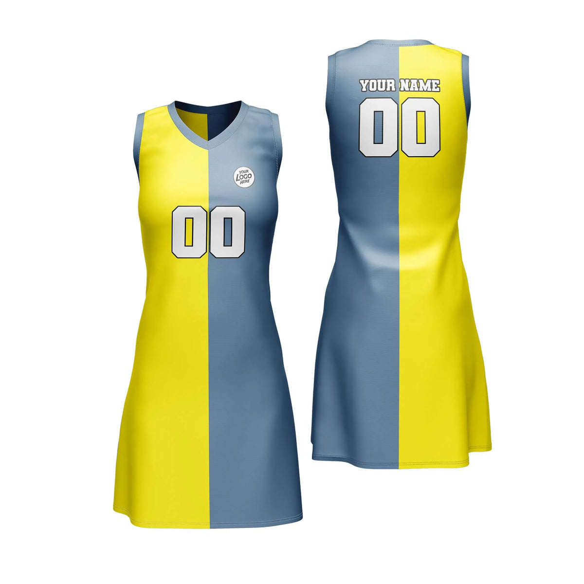 Custom Personalized D2 Split Fashion Netball Jersey with Name, Number & Team Logo