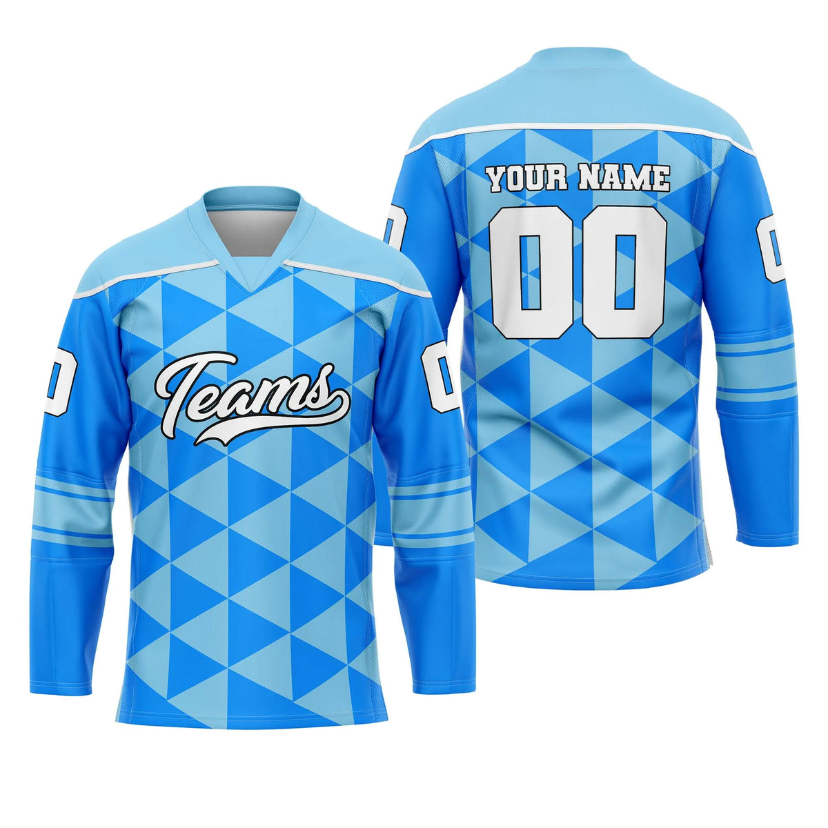 Custom Personalized D3 Rhombus Pattern Ice Hockey Jersey with Name, Number & Team Logo