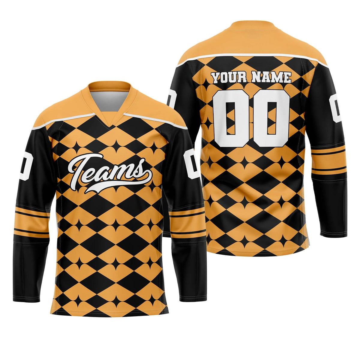 Custom Personalized D4 Rhombus Pattern Ice Hockey Jersey with Name, Number & Team Logo