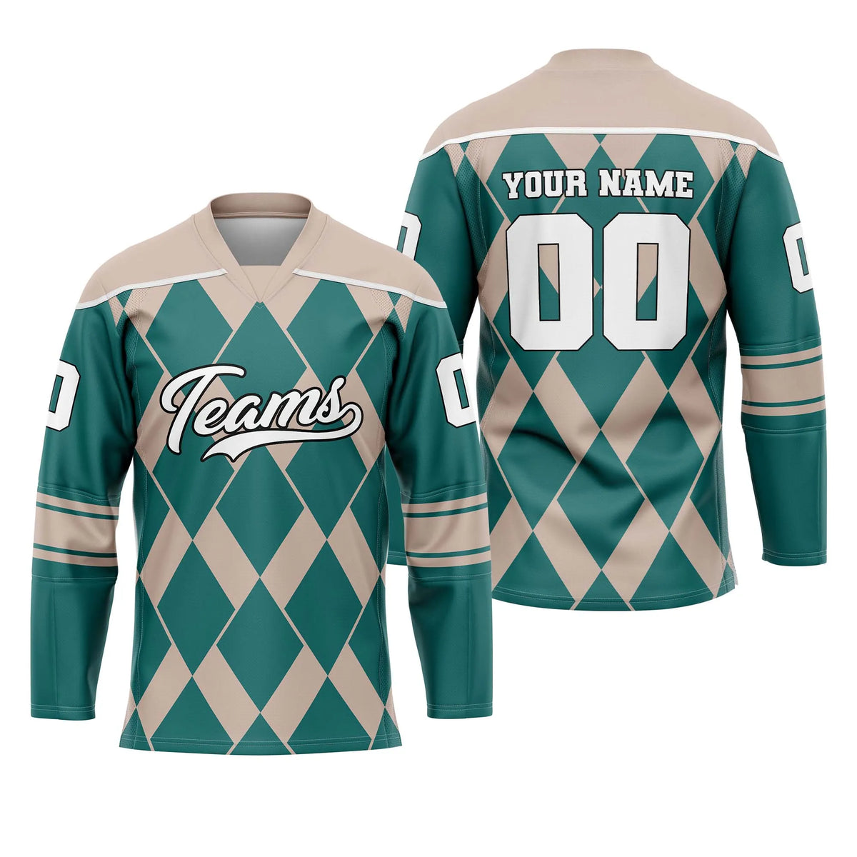 Custom Personalized D5 Rhombus Pattern Ice Hockey Jersey with Name, Number & Team Logo