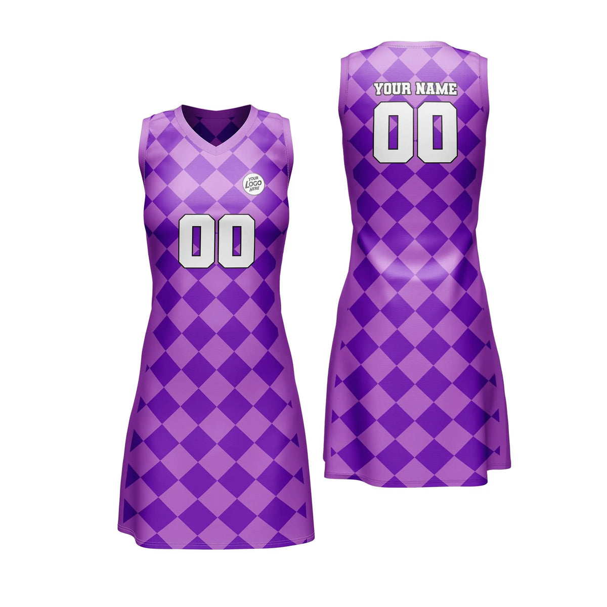 Custom Personalized D4 Rhombus Pattern Netball Jersey with Name, Number & Team Logo
