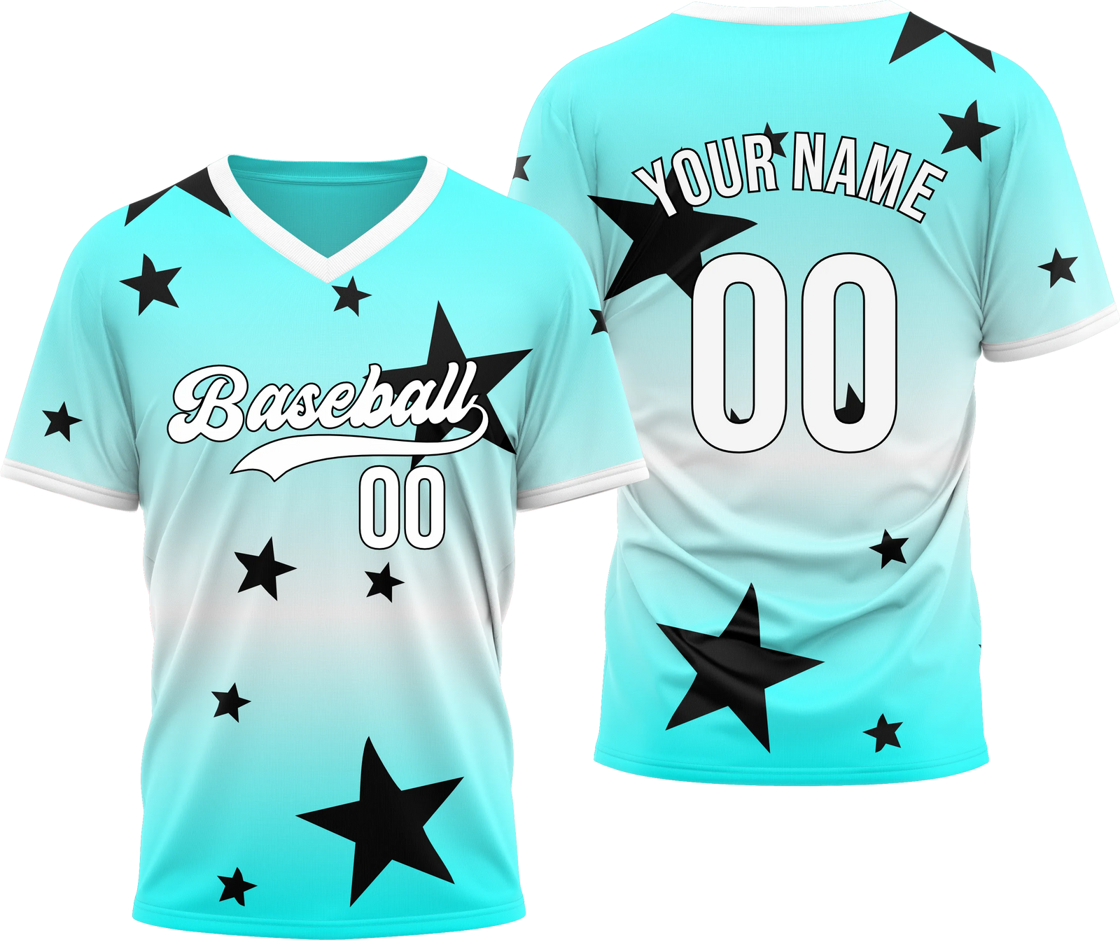 Custom Victory Star Gradient Baseball Aqua Sports Jersey Personalized Uniform with Name & Number
