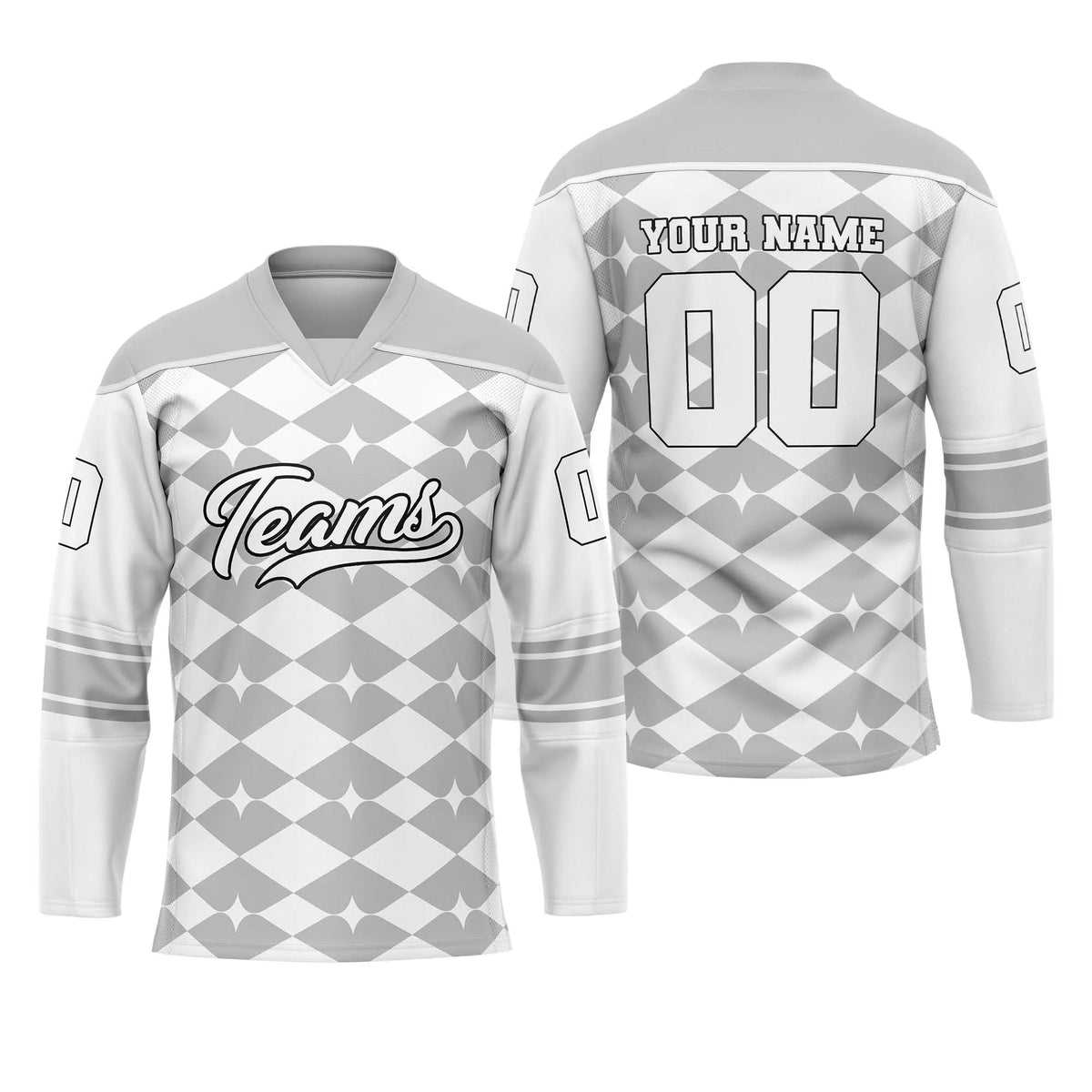 Custom Personalized D4 Rhombus Pattern Ice Hockey Jersey with Name, Number & Team Logo