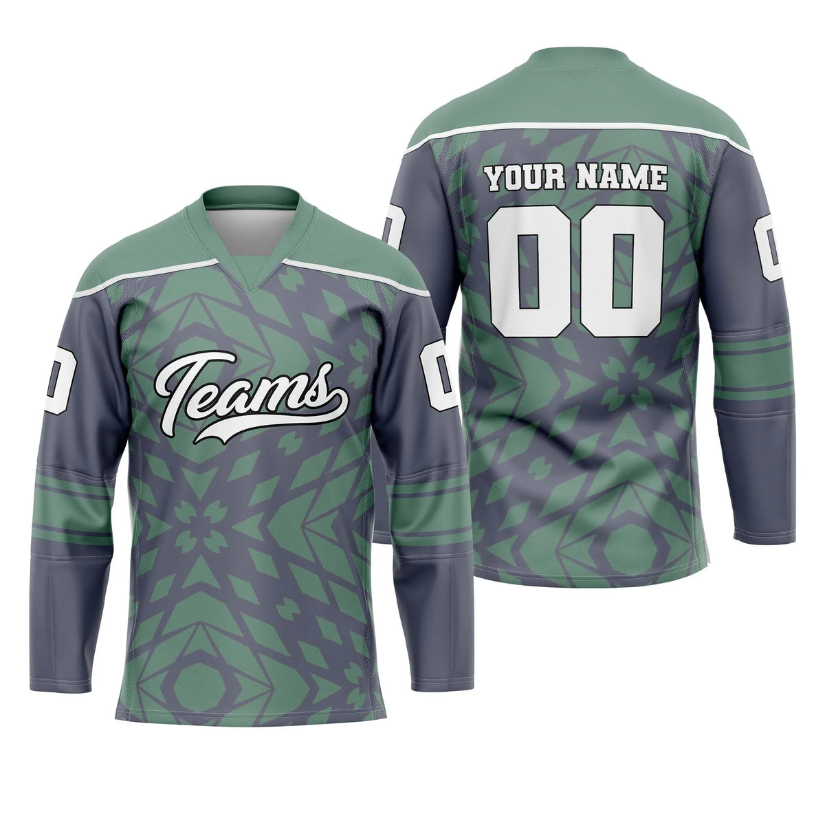 Custom Personalized D2 Rhombus Pattern Ice Hockey Jersey with Name, Number & Team Logo