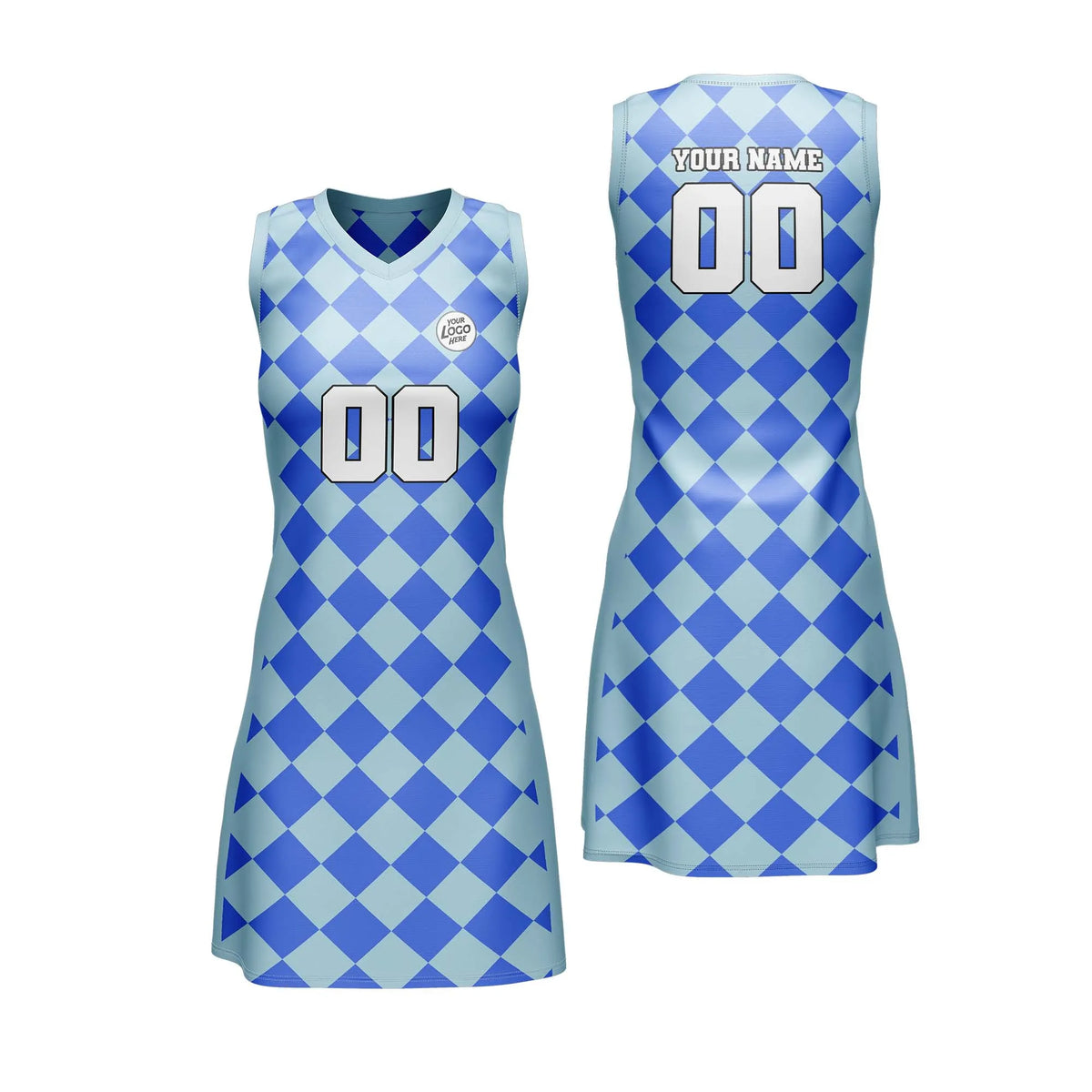 Custom Personalized D4 Rhombus Pattern Netball Jersey with Name, Number & Team Logo