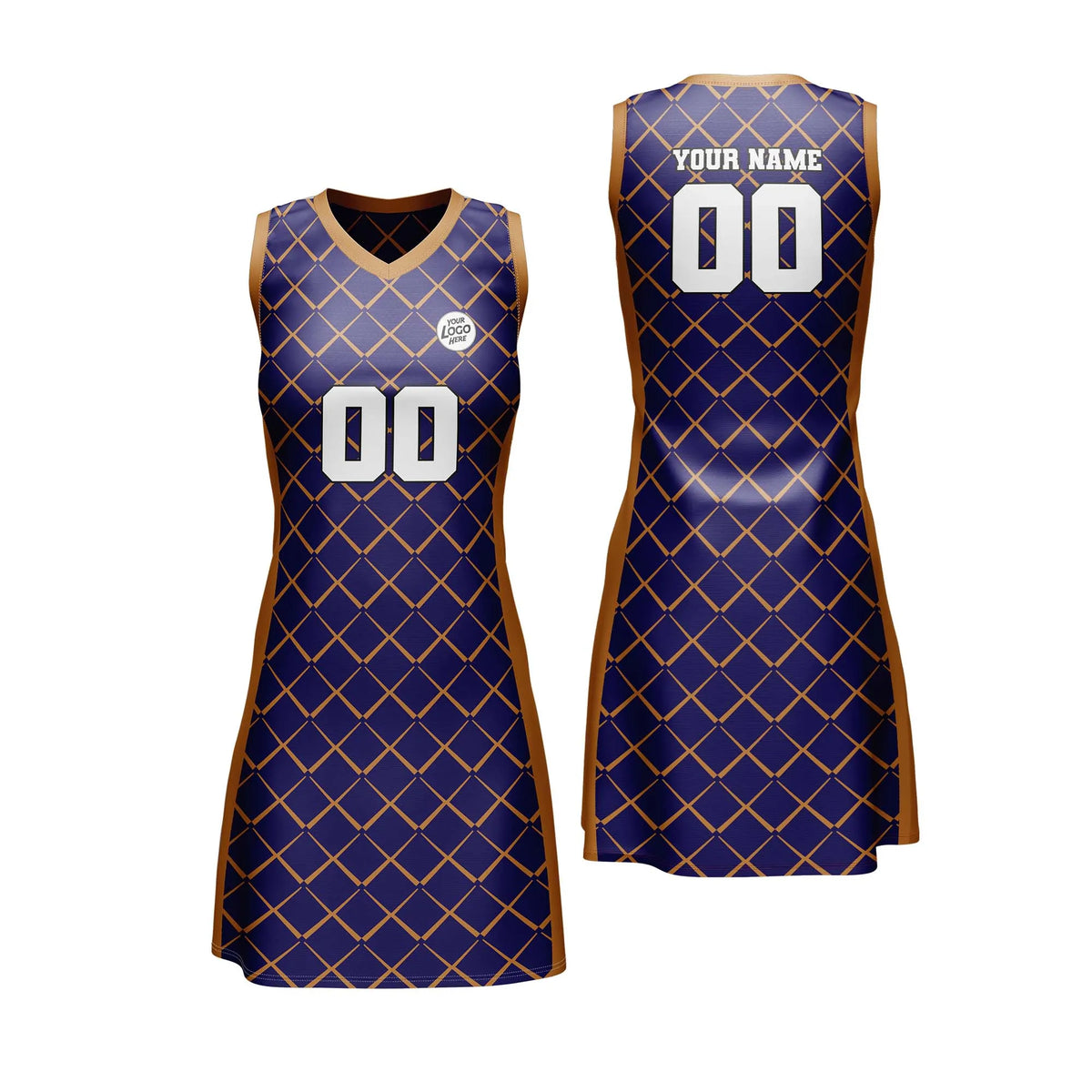 Custom Personalized D2 Rhombus Pattern Netball Jersey with Name, Number & Team Logo