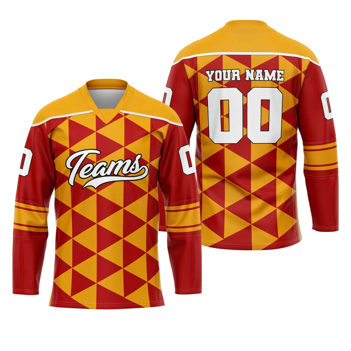 Custom Personalized D3 Rhombus Pattern Ice Hockey Jersey with Name, Number & Team Logo