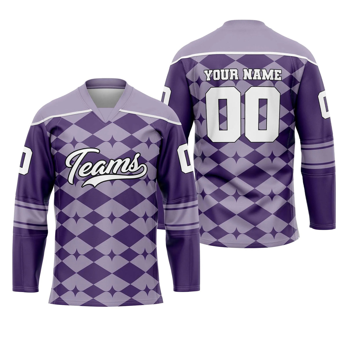 Custom Personalized D4 Rhombus Pattern Ice Hockey Jersey with Name, Number & Team Logo