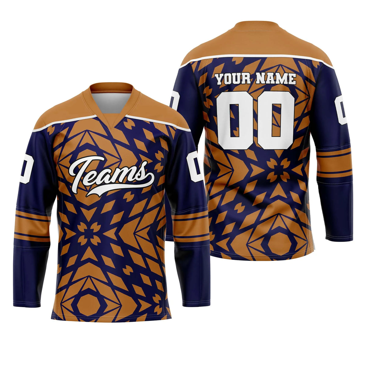 Custom Personalized D2 Rhombus Pattern Ice Hockey Jersey with Name, Number & Team Logo