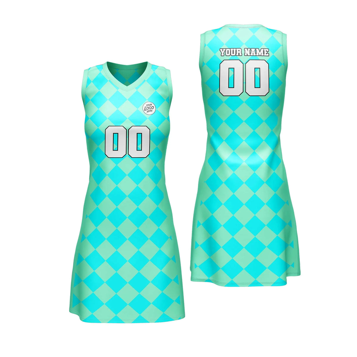 Custom Personalized D4 Rhombus Pattern Netball Jersey with Name, Number &amp; Team Logo