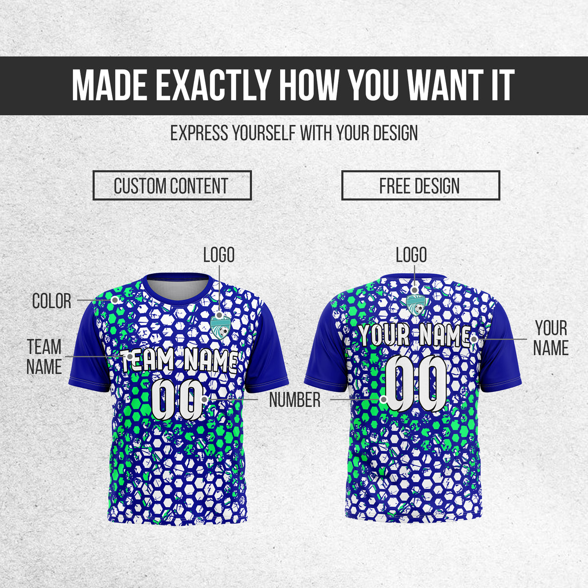 Custom Soccer Navy Round Neck Hex Pattern Sports Tops Jersey