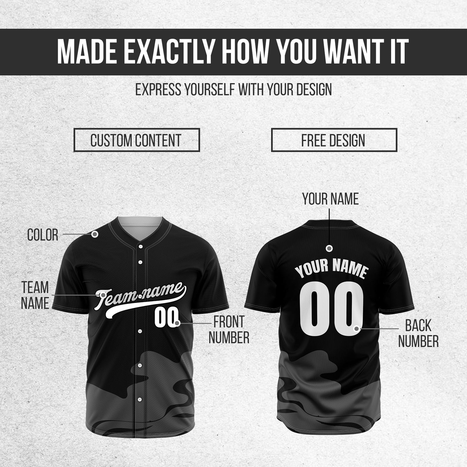 Custom Black Baseball Wave Sports Jersey Personalized Uniform with Name & Number