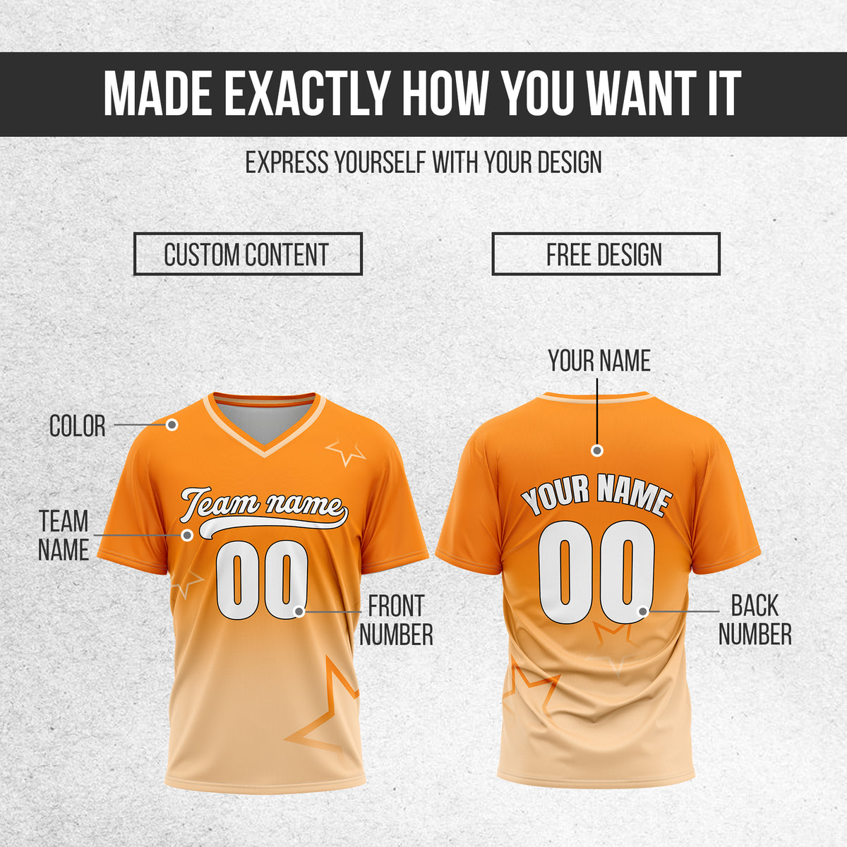 Custom Star Gradient Baseball Orange Sports Jersey Personalized Uniform with Name & Number