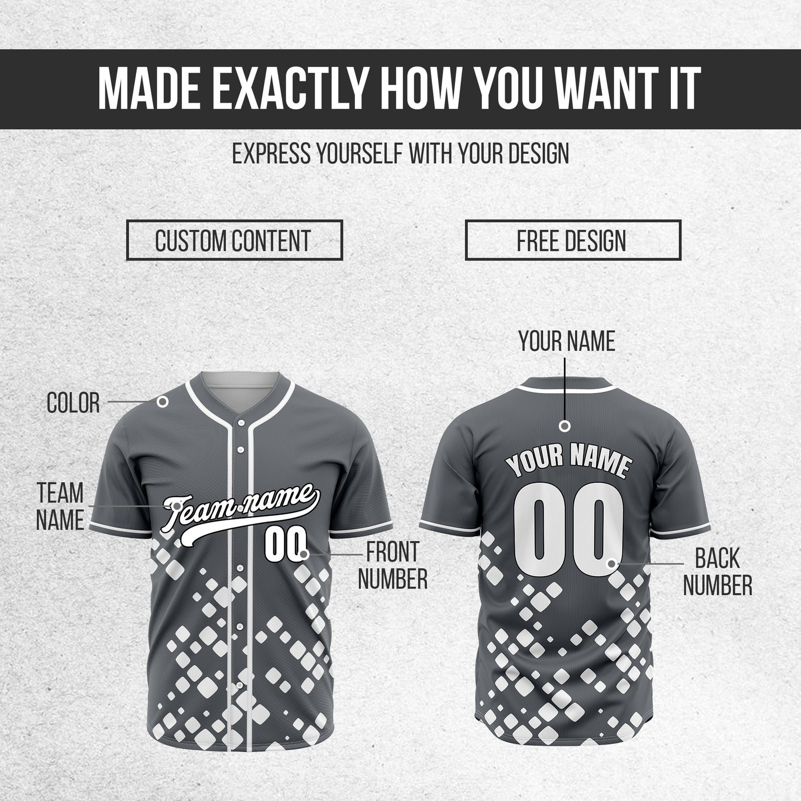 Custom Shadow Spark Dark Grey Baseball Sports Jersey Personalized Uniform with Name & Number