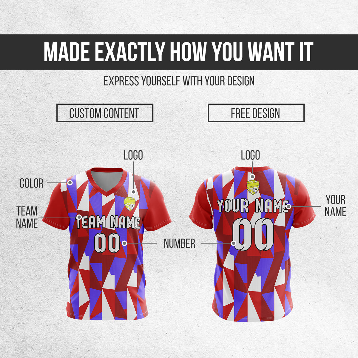 Custom Crystal V-Full Pattern Soccer Red Sport Tops Jersey