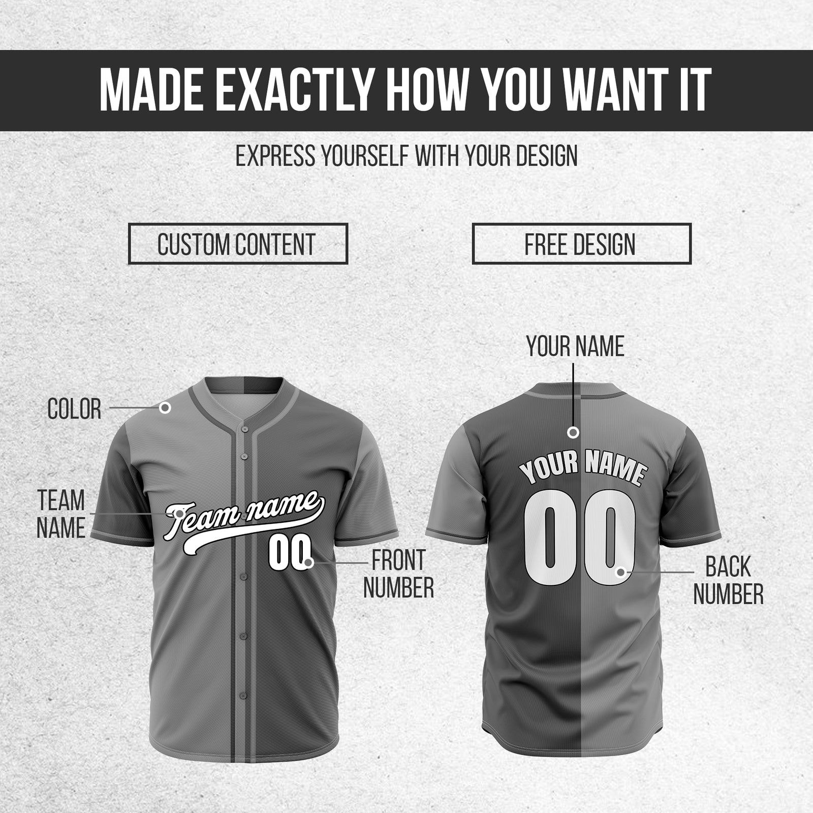 Custom Split Baseball Dark Grey Sports Jersey Personalized Uniform with Name & Number