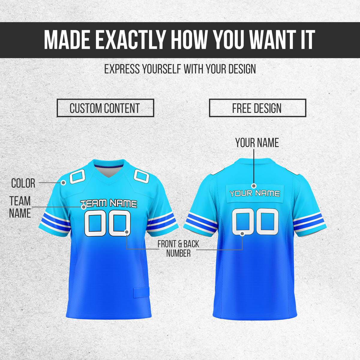 Custom Aqua Gradient  Flag Football Jersey