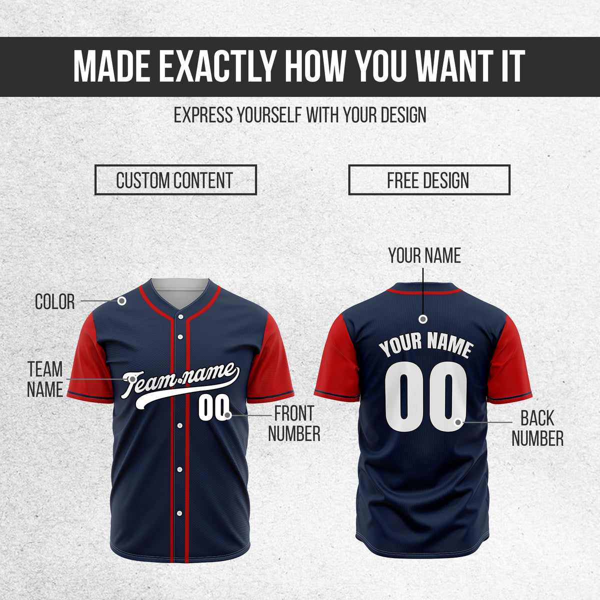 Custom Crimson Navy Raglan Style Baseball Sports Jersey Personalized Uniform with Name & Number