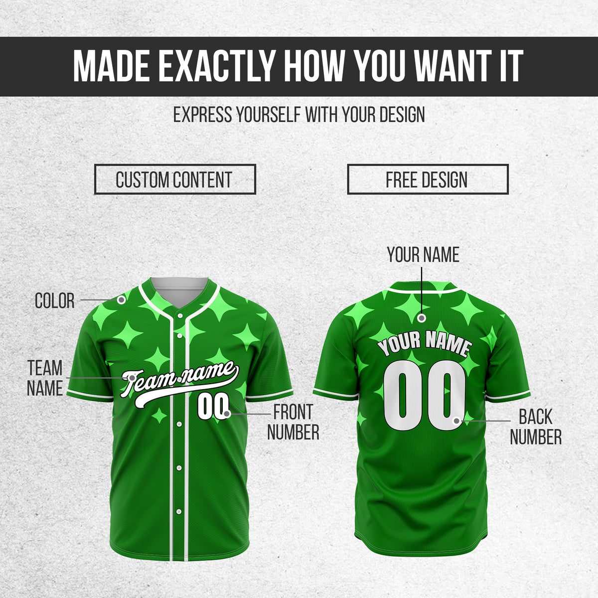 Custom Starlight Green Baseball Sports Jersey Personalized Uniform with Name & Number