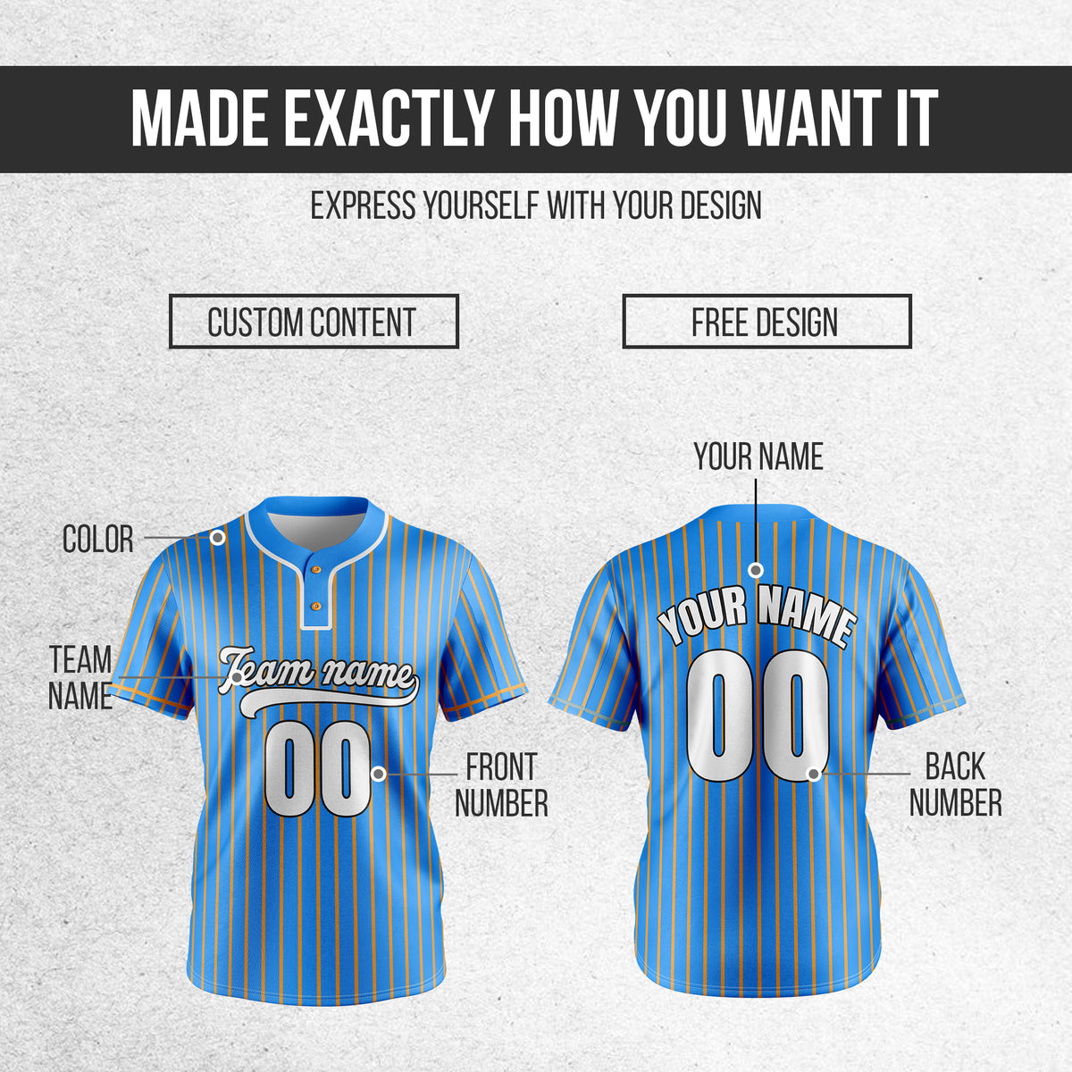 Custom Pinstripe Baseball Blue Sports Jersey Personalized Uniform with Name & Number
