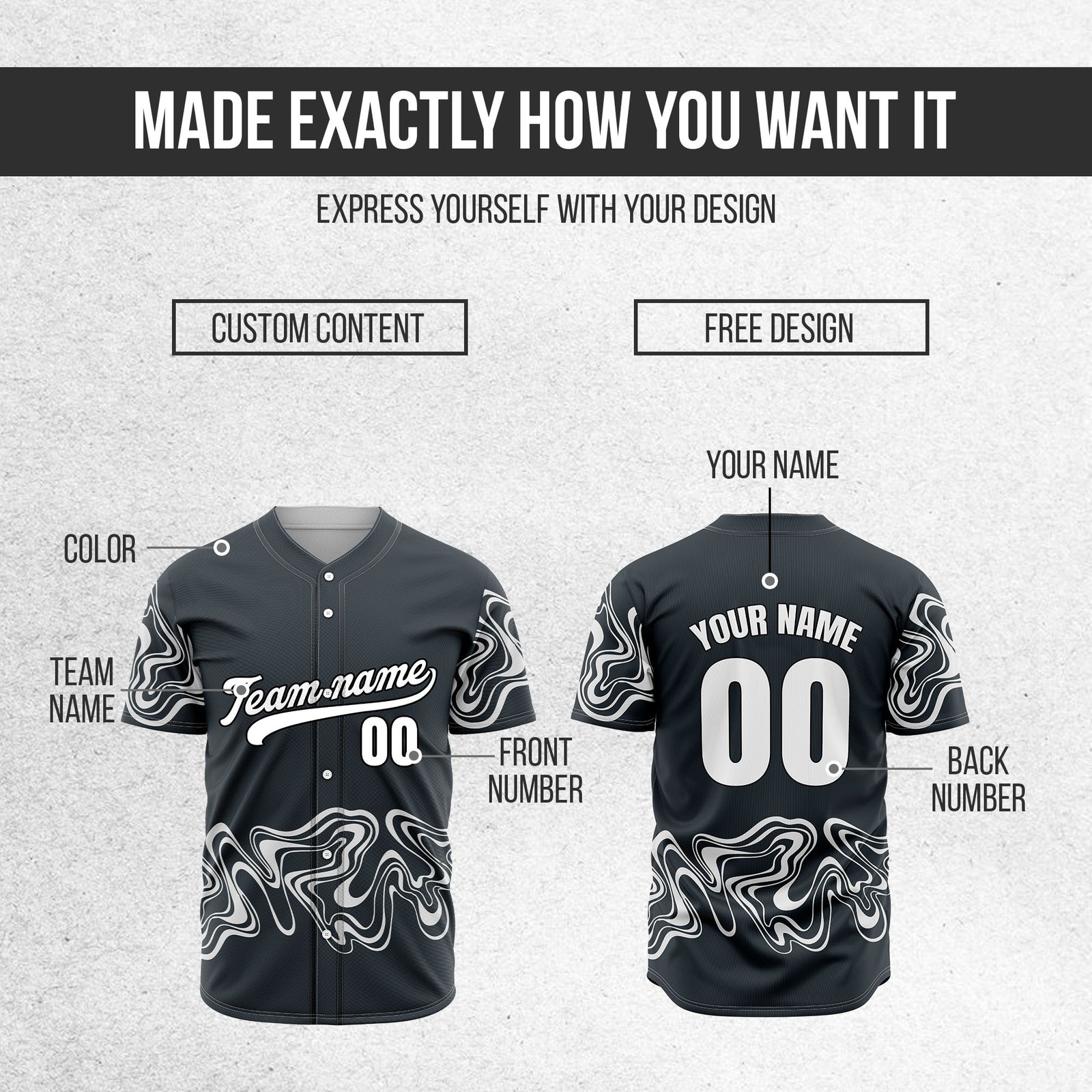 Custom Grey Baseball Wave Sports Jersey Personalized Uniform with Name & Number