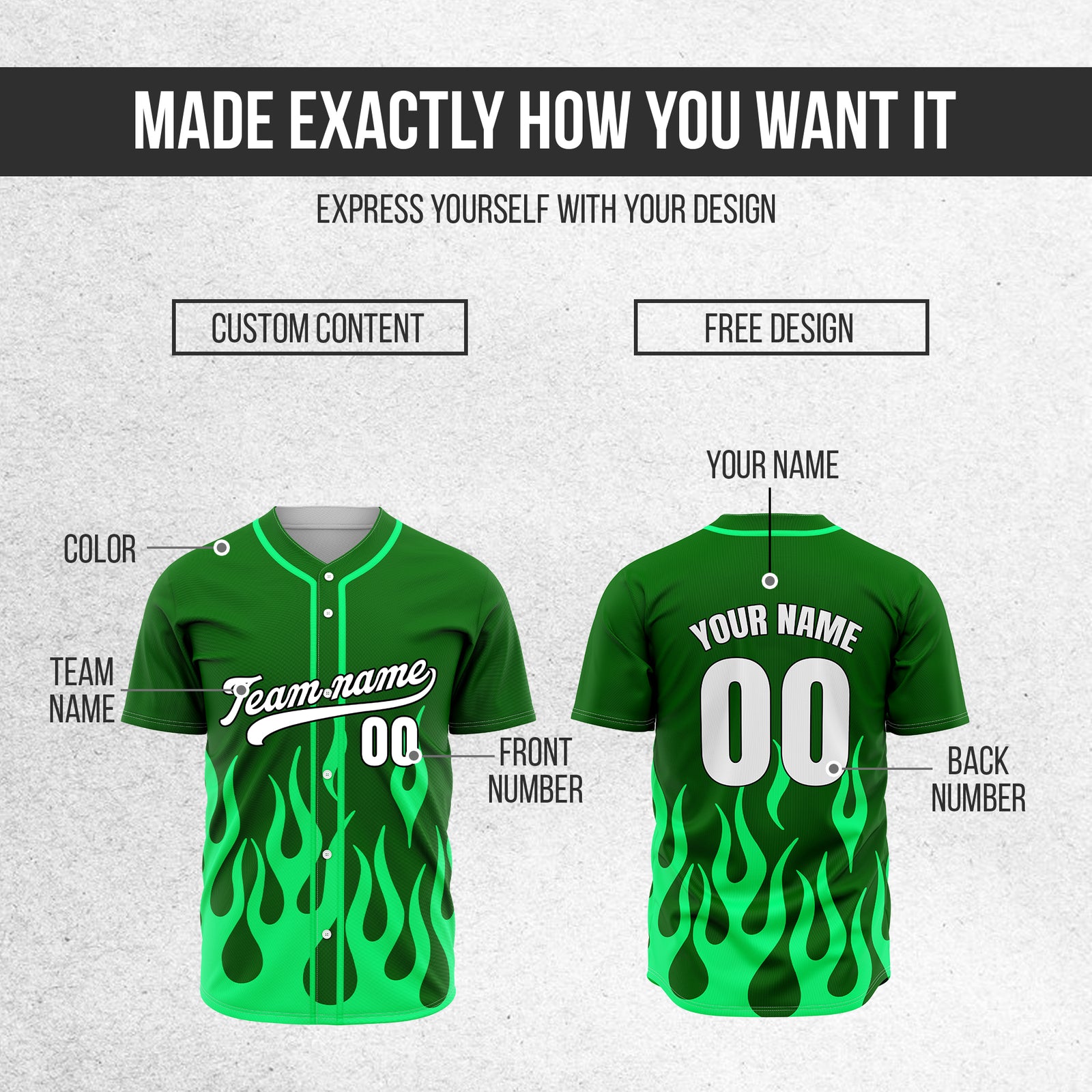 Custom Frost Fire Green Baseball Sports Jersey Personalized Uniform with Name & Number