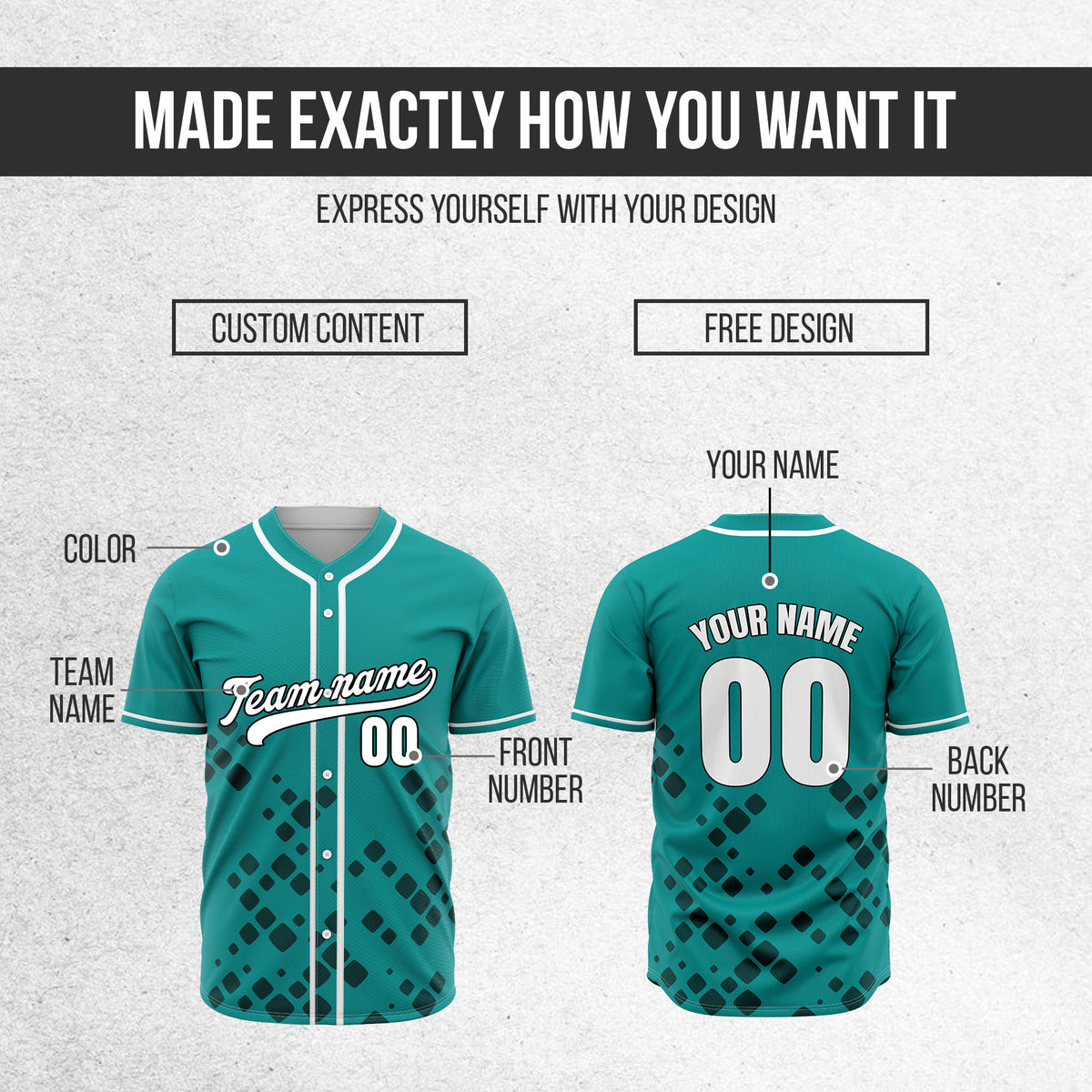 Custom Shadow Spark Teal Baseball Sports Jersey Personalized Uniform with Name & Number